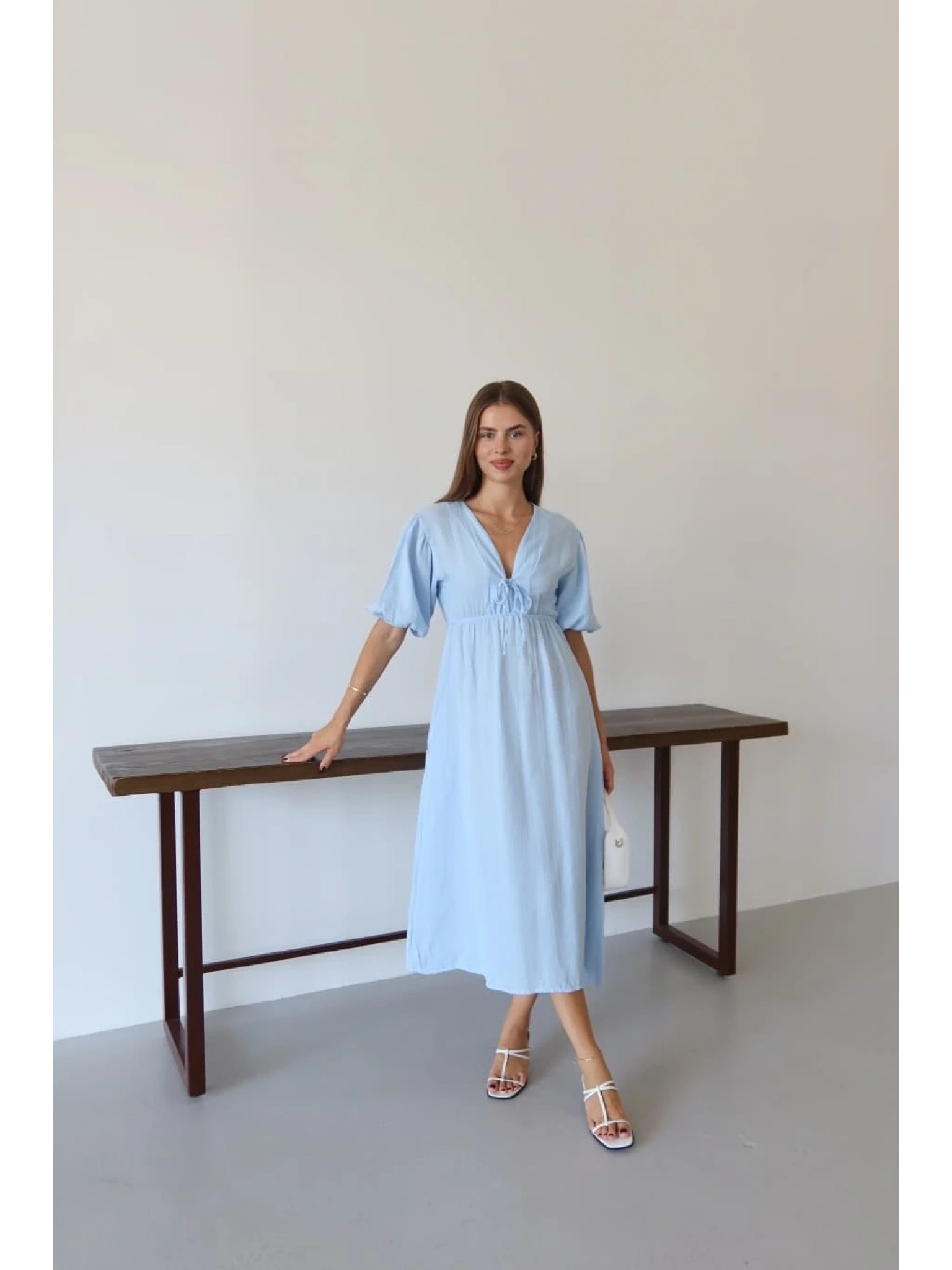 Kısa kollu müslin elbise mavi pt