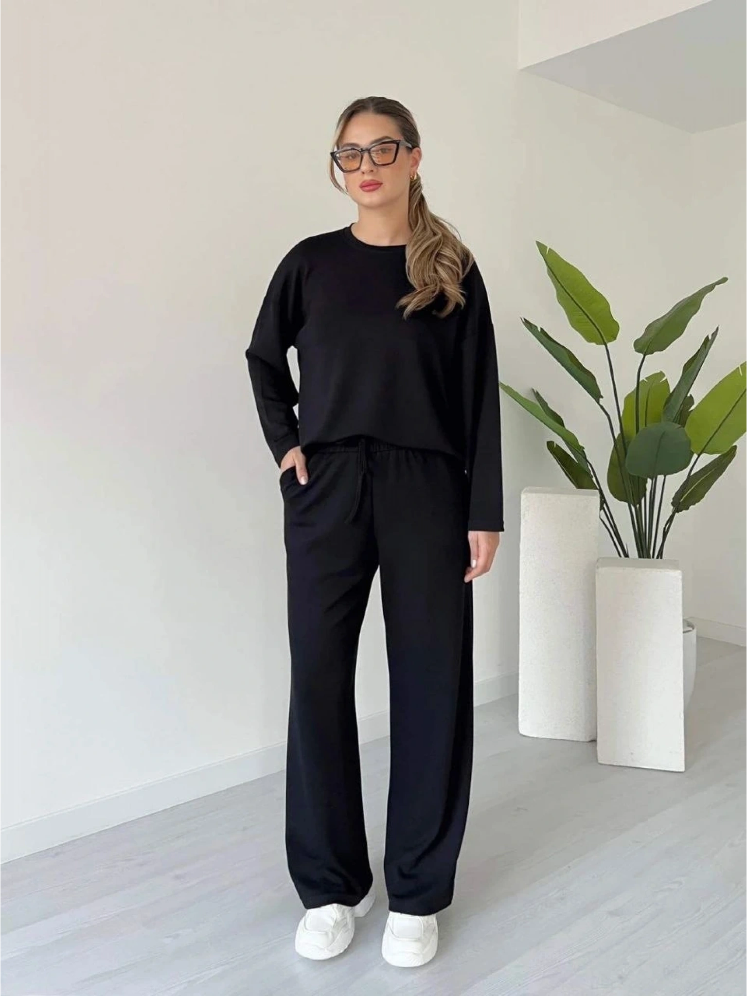 Kollu modal takım siyah