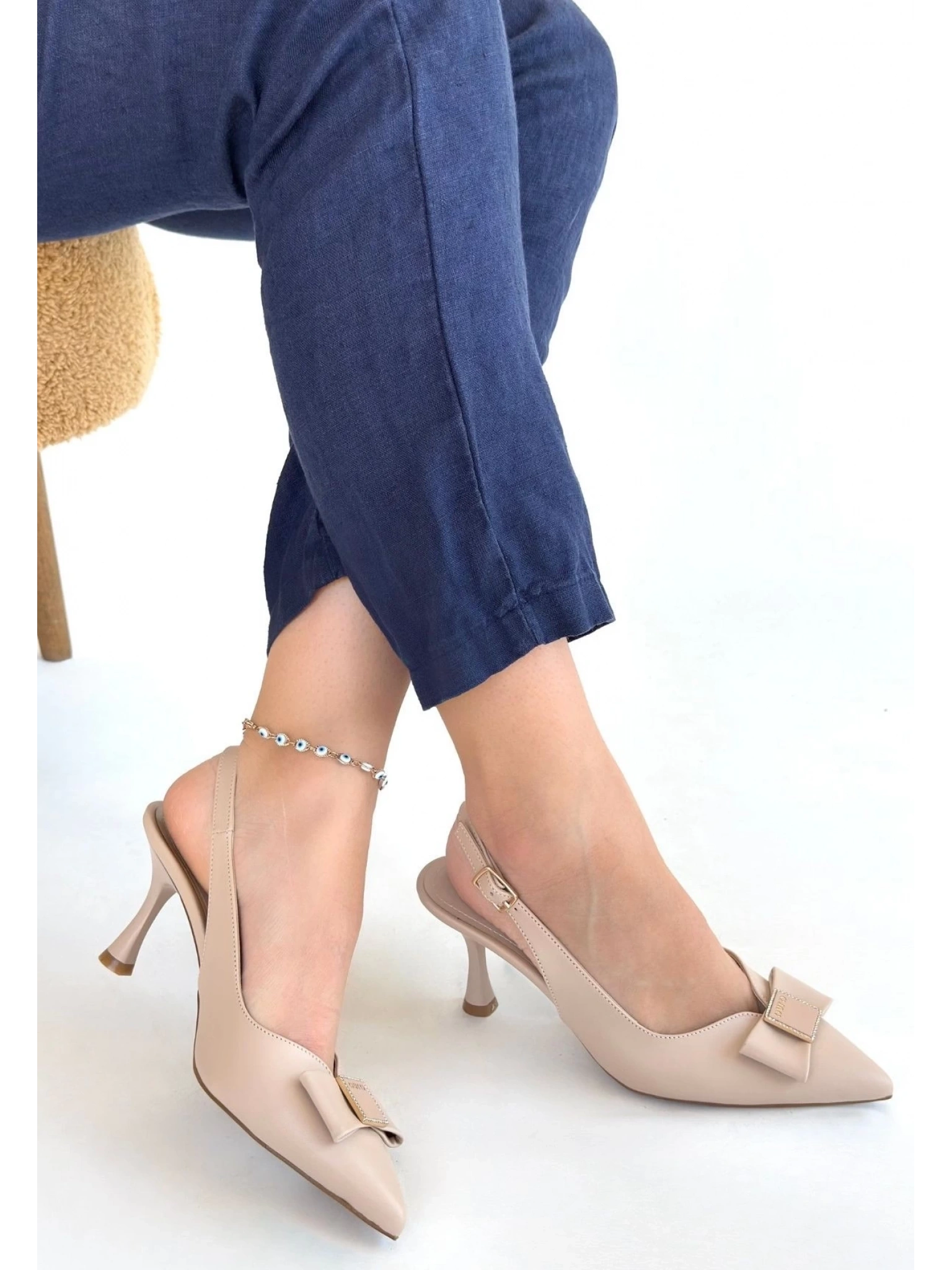 Leyya Bej Cilt Topuklu Ayakkabı