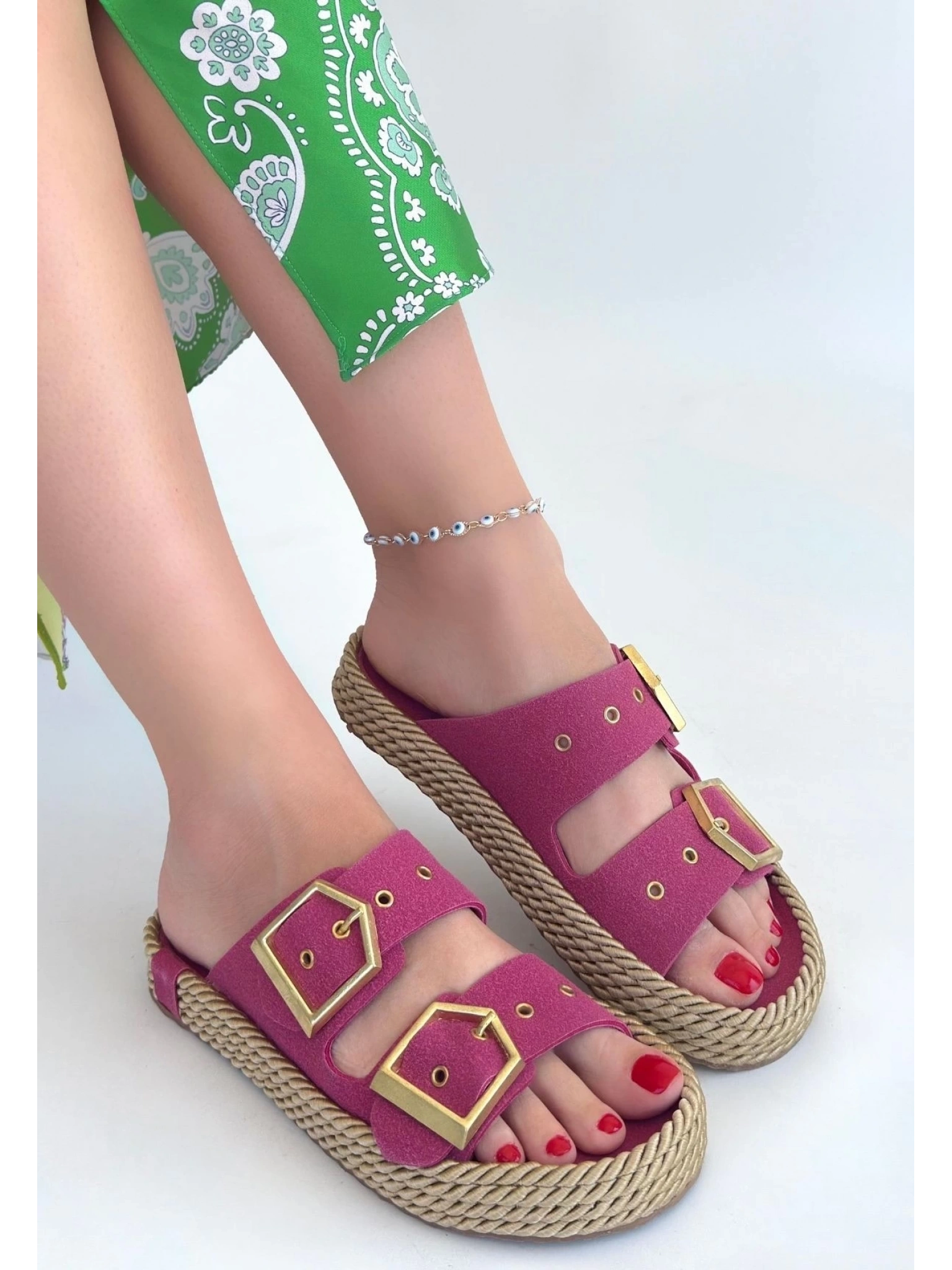 Loera Pemba Nubuk Çift Tokalı Terlik