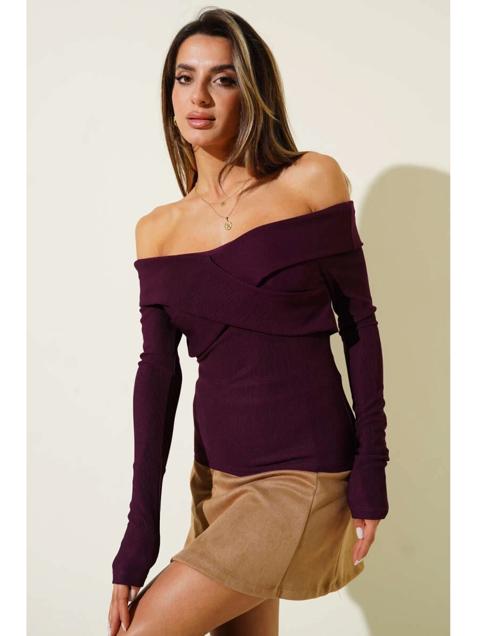 Madonna Çapraz Yaka Bluz mürdüm t4331