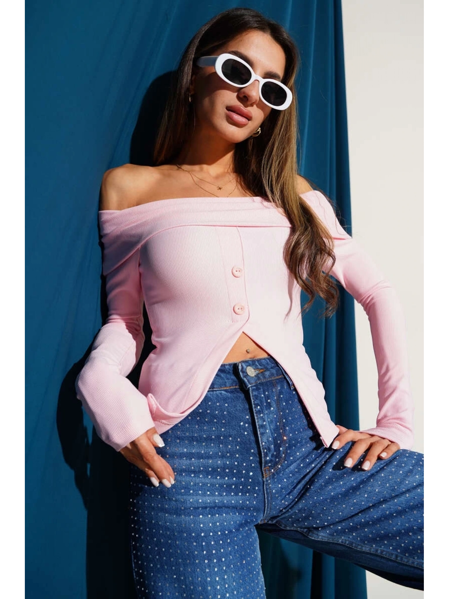 Madonna Yaka Düğmeli Bluz pembe t4329