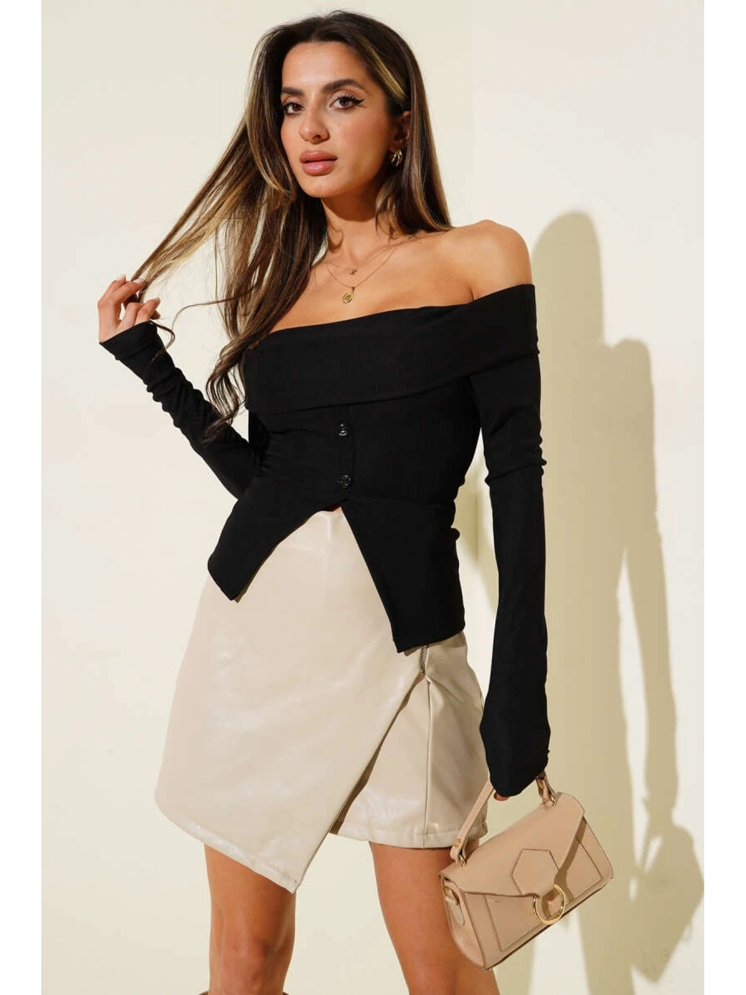 Madonna Yaka Düğmeli Bluz siyah t4329