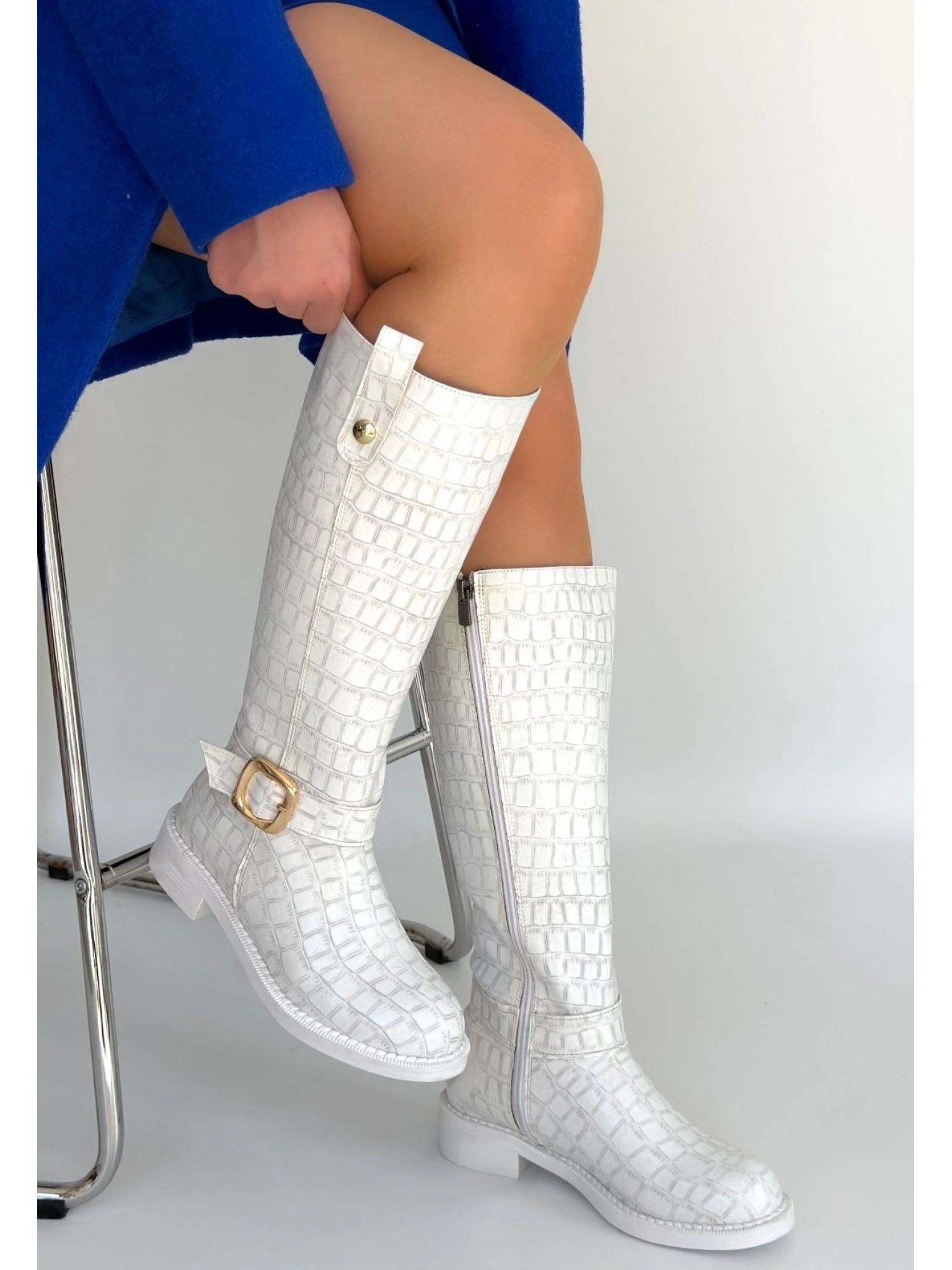 Metta Beyaz Cilt Desenli Çizme