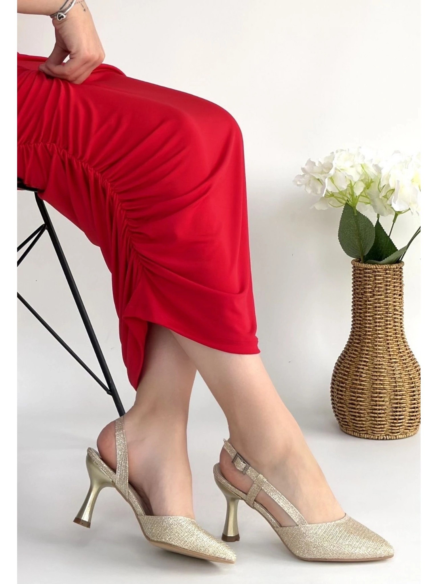 Minde Gold Cilt Simli Topuklu Ayakkabı