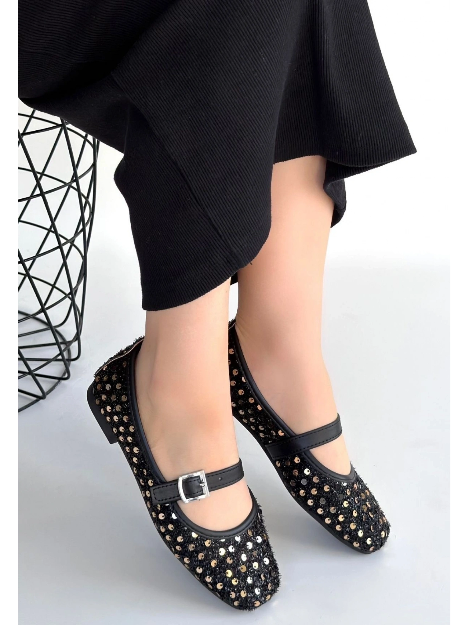 Moden Siyah Süet Babet Ayakkabı