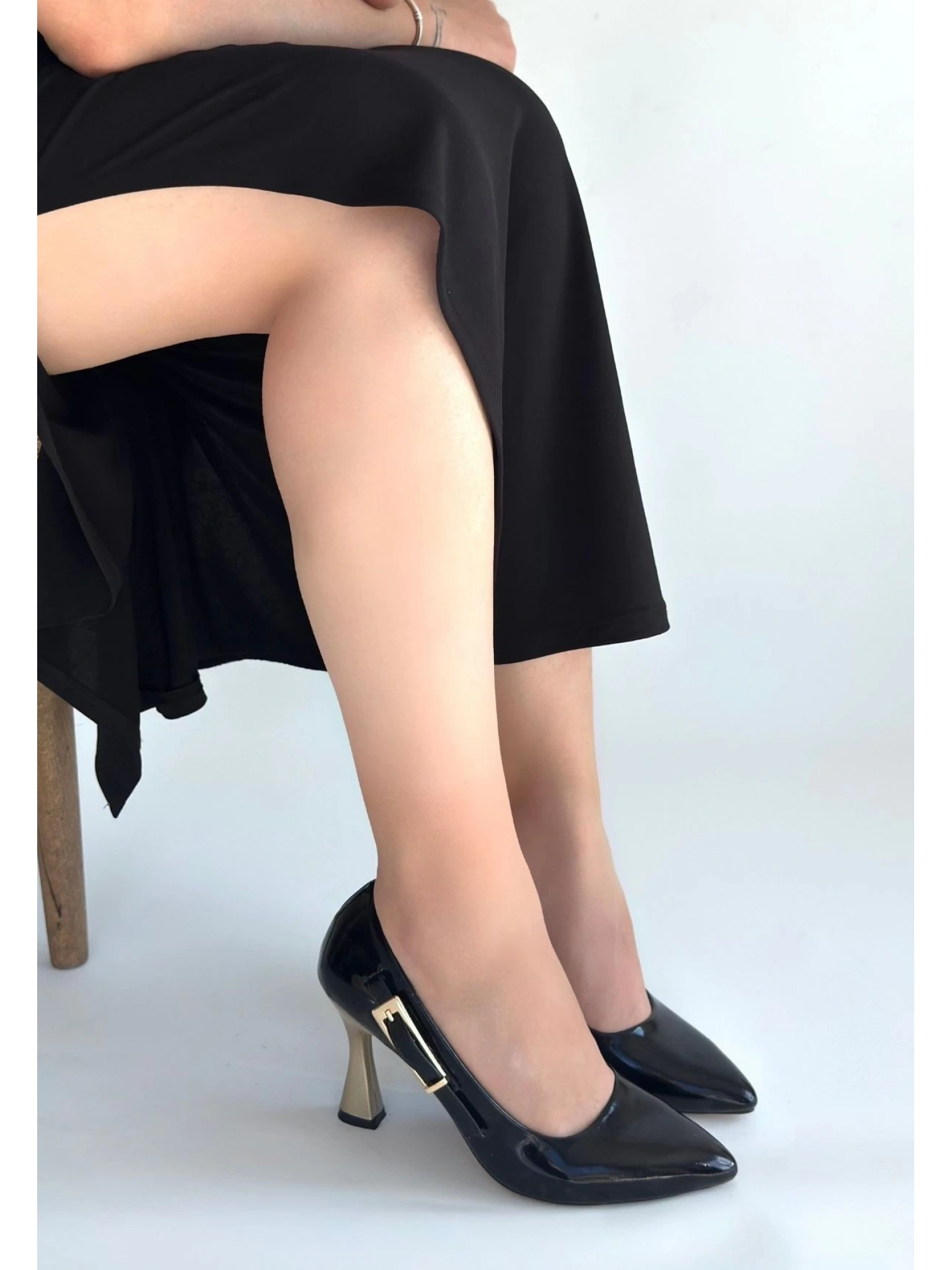 Motya Siyah Rugan Topuklu Ayakkabı