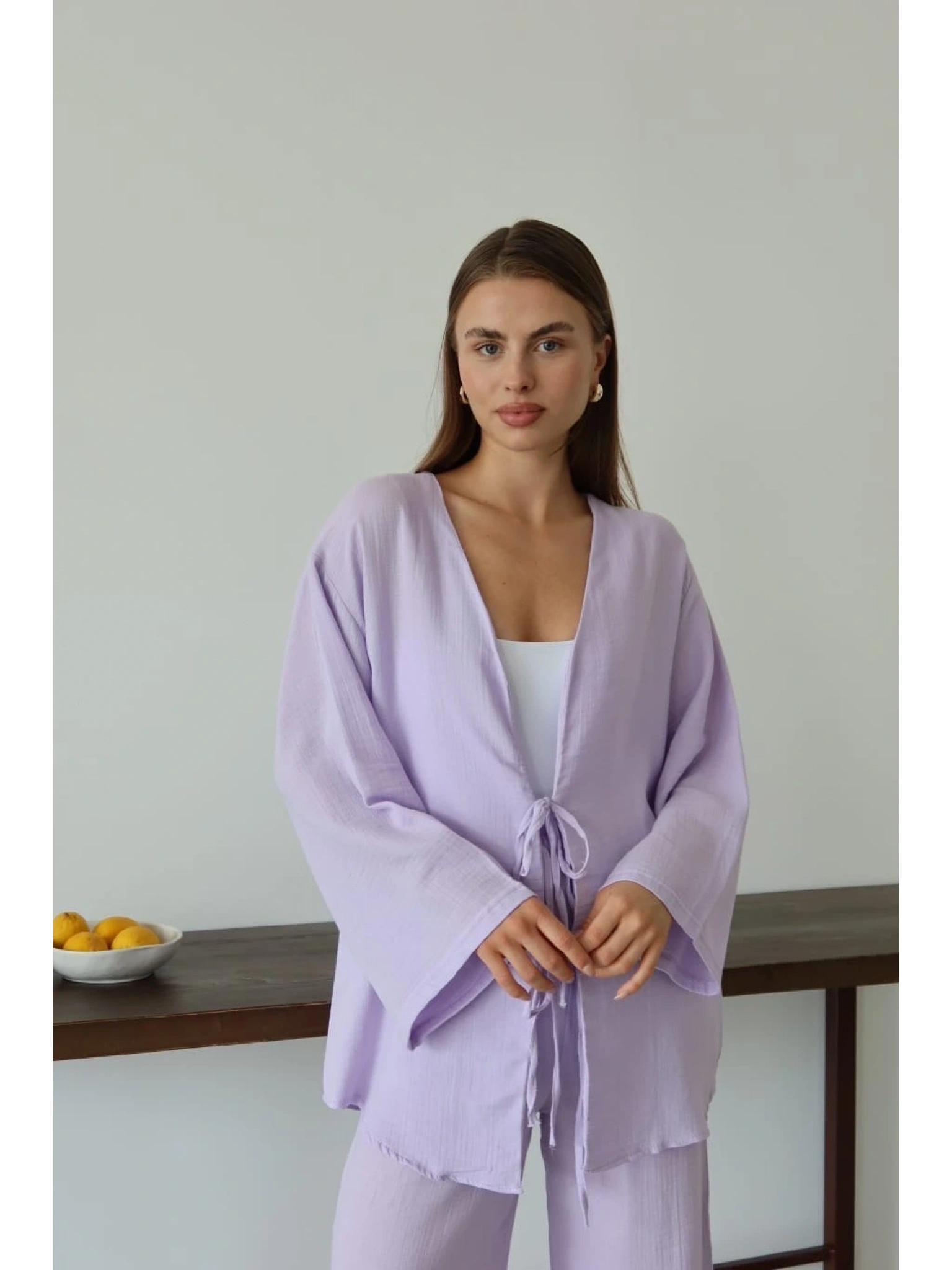 Müslin kumaş kimono lila pt