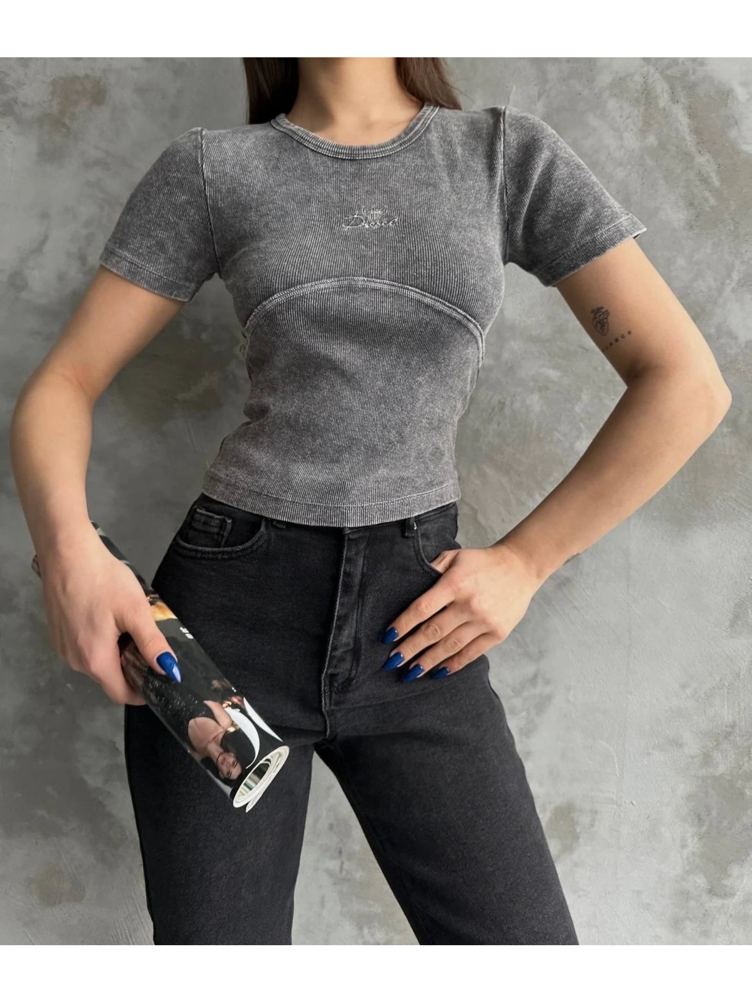 Nakış işlemeli asit yıkamalı bluz