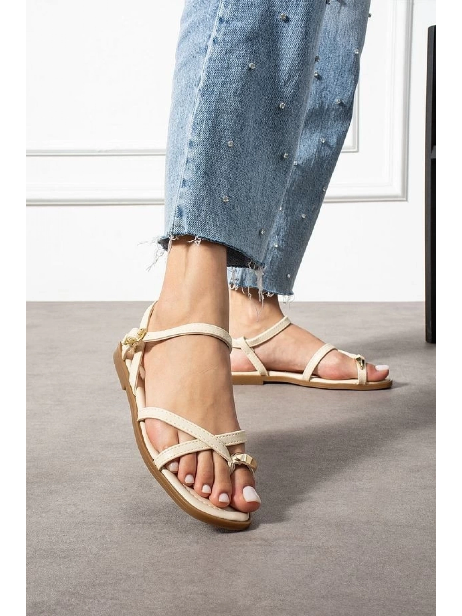 Nordi Bej Cilt Kemerli Sandalet