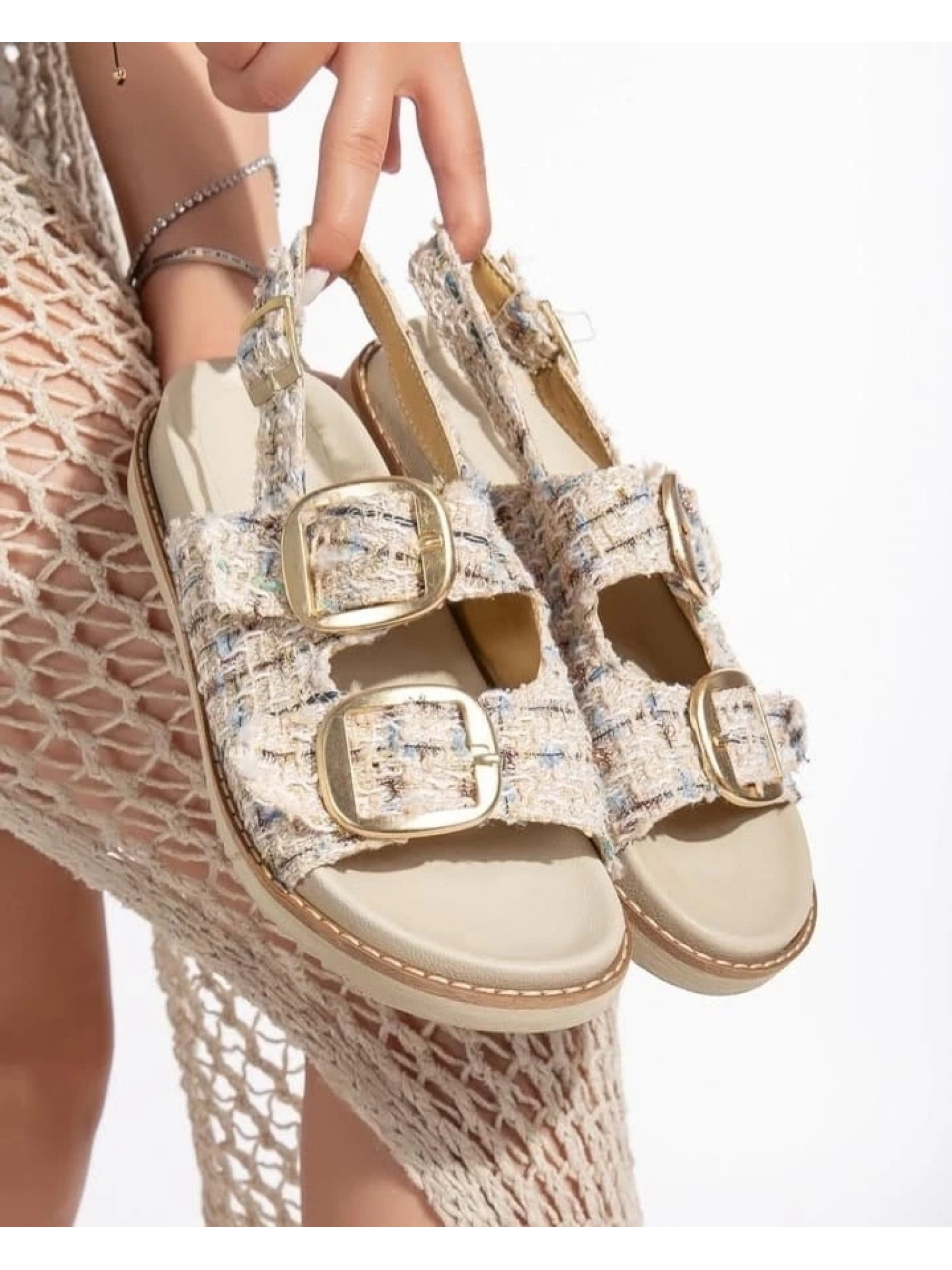 Olira Bej Simli Kemerli Sandalet