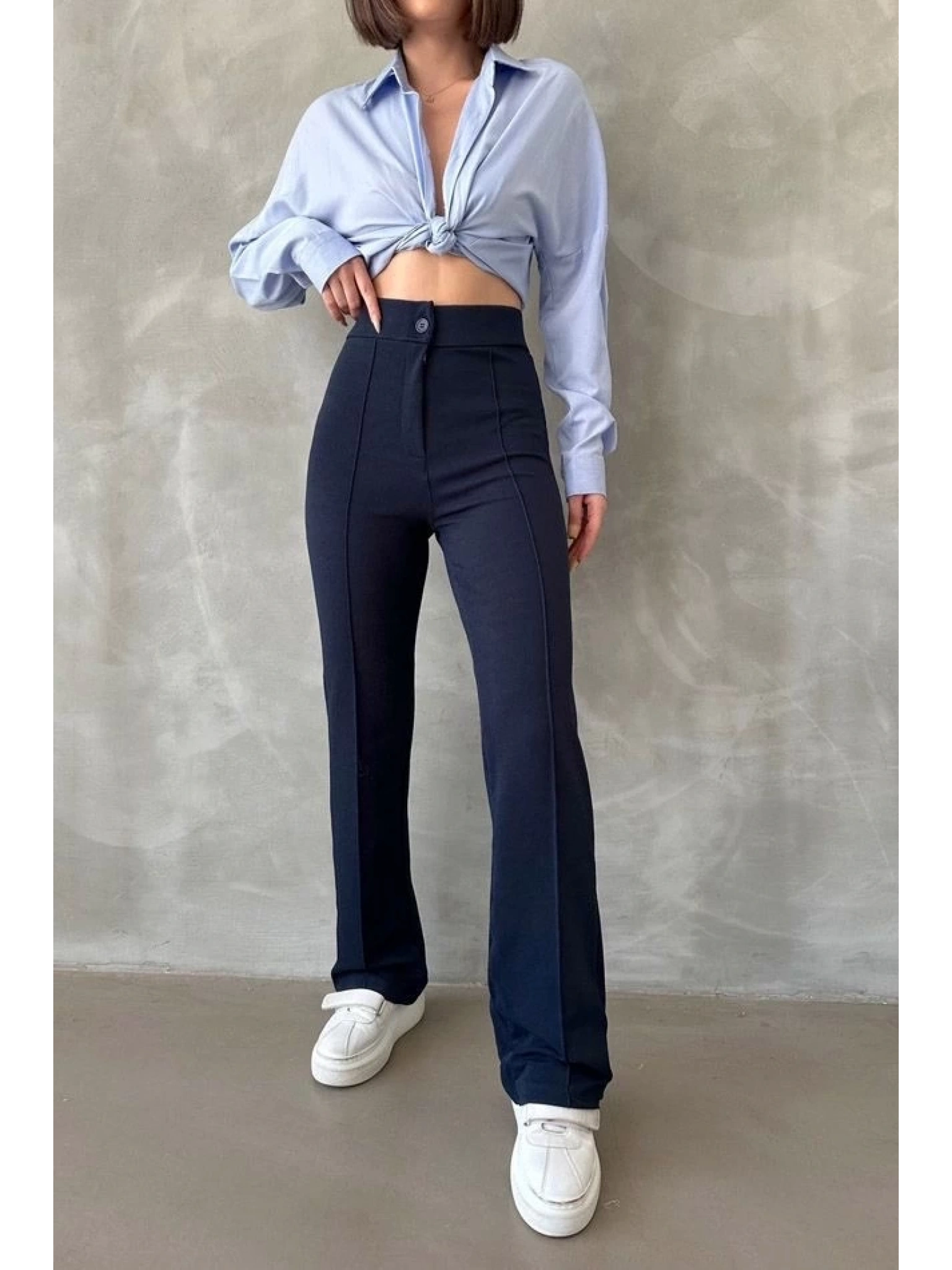 Önü cumalı ithal krep pantolon