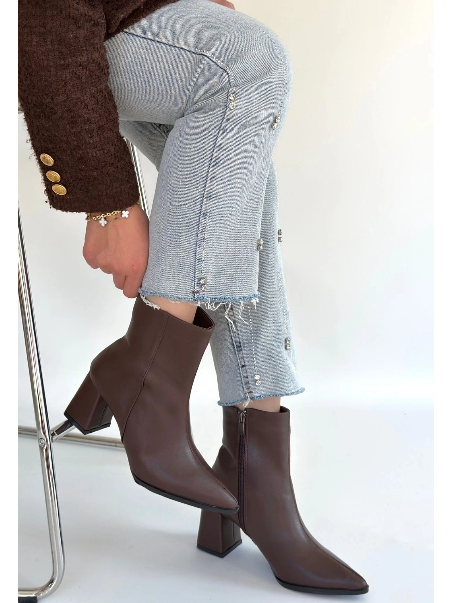 Oter Kahverengi Cilt Topuklu Bot