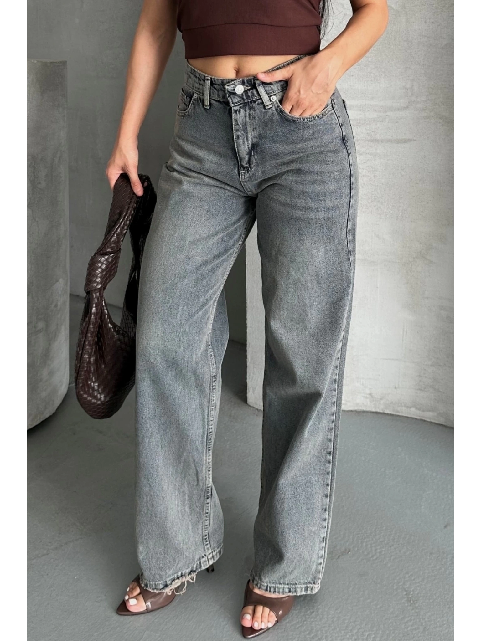 Palazzo bıyık kar yıkama buz mavi jeans pantolon d2008