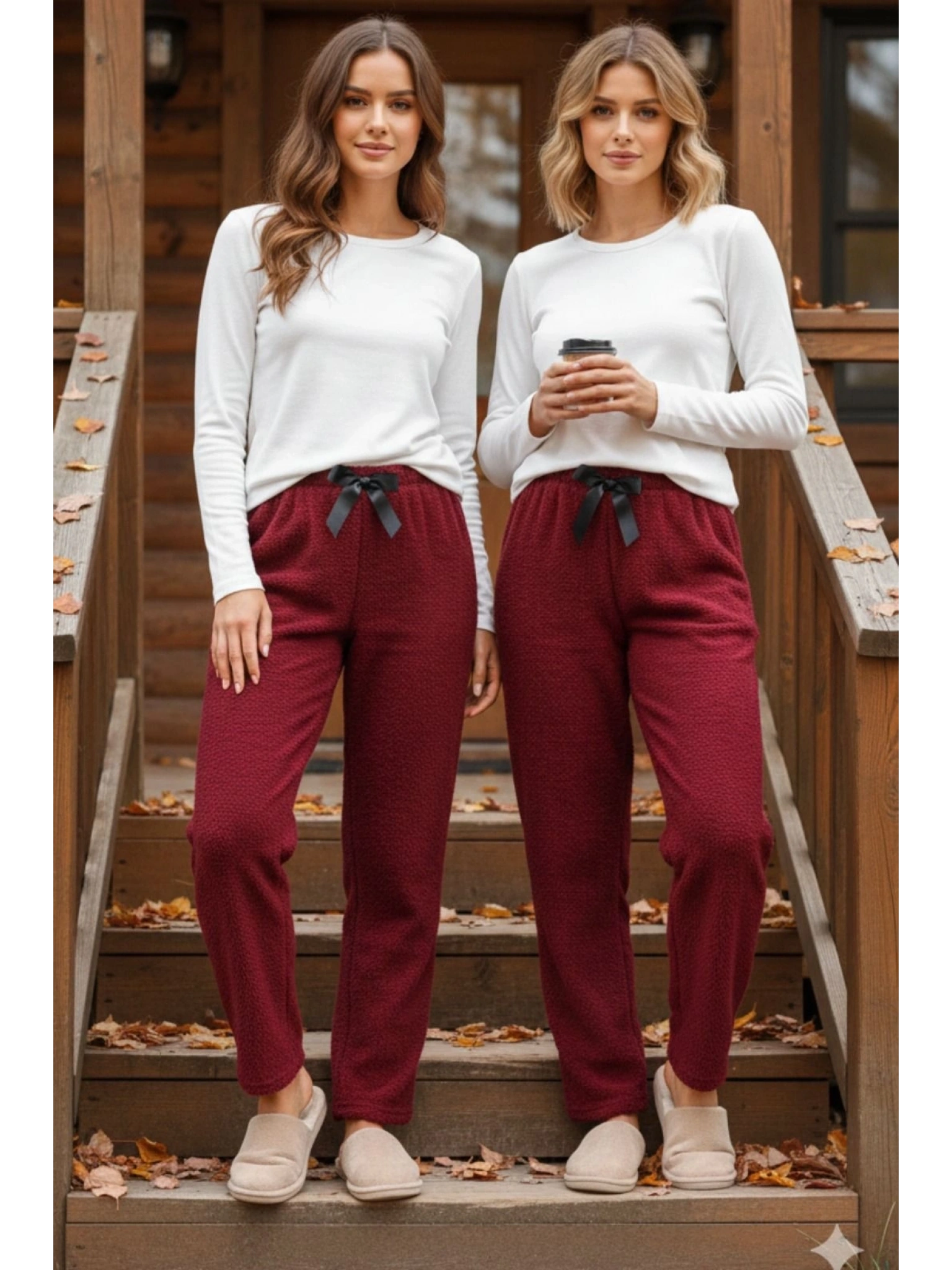 Peluşlu pijama alt bordo nr