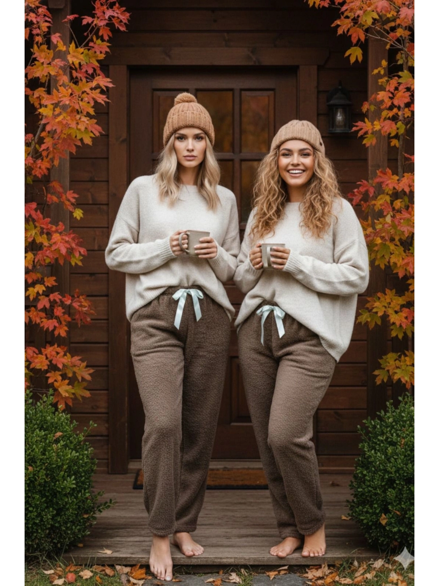 Peluşlu pijama alt kahve nr