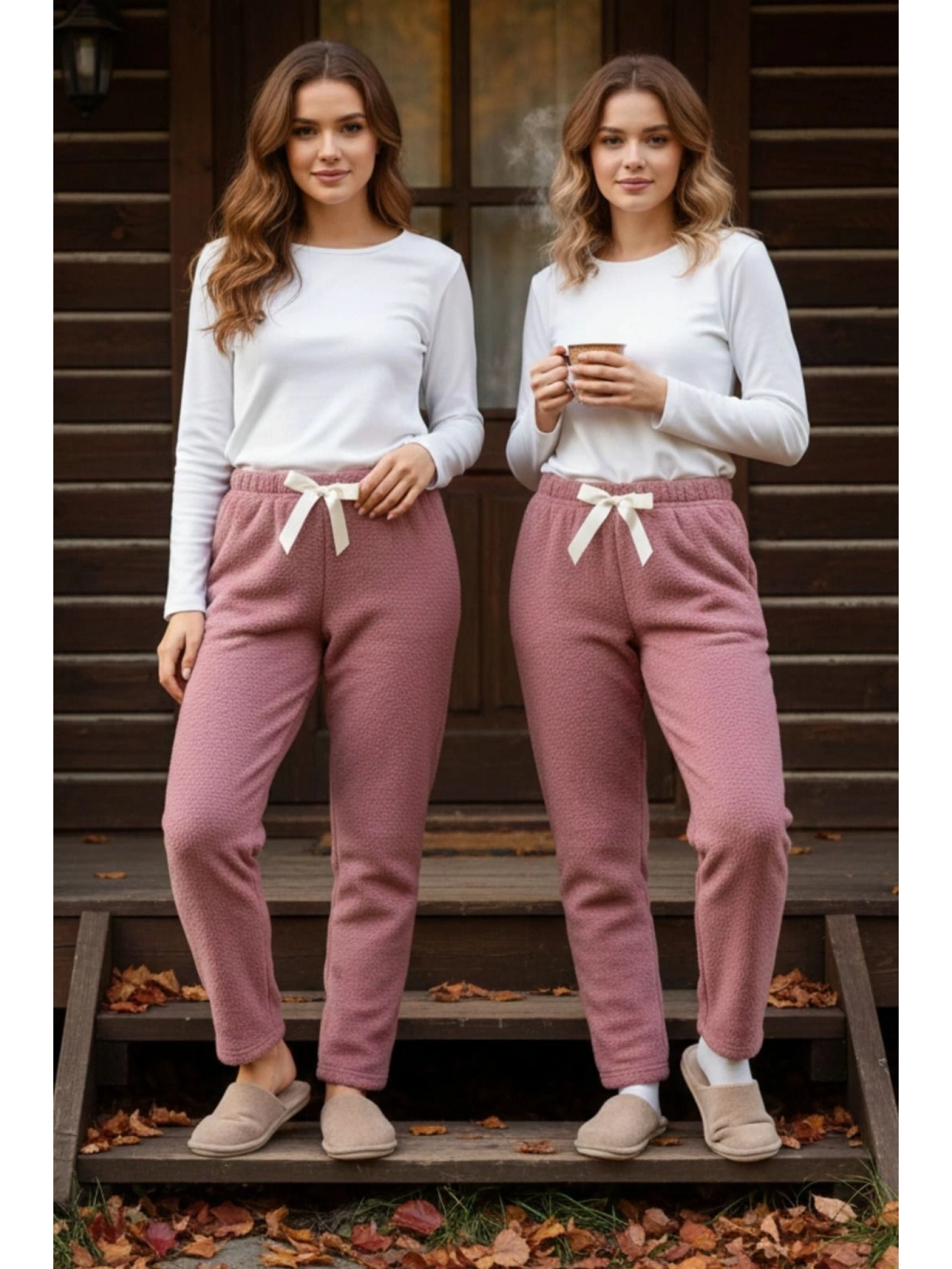 Peluşlu pijama alt somon nr