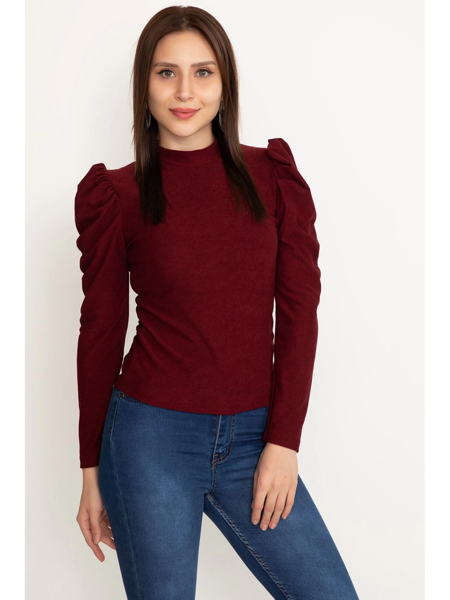 Prenses kol bluz bordo w3125