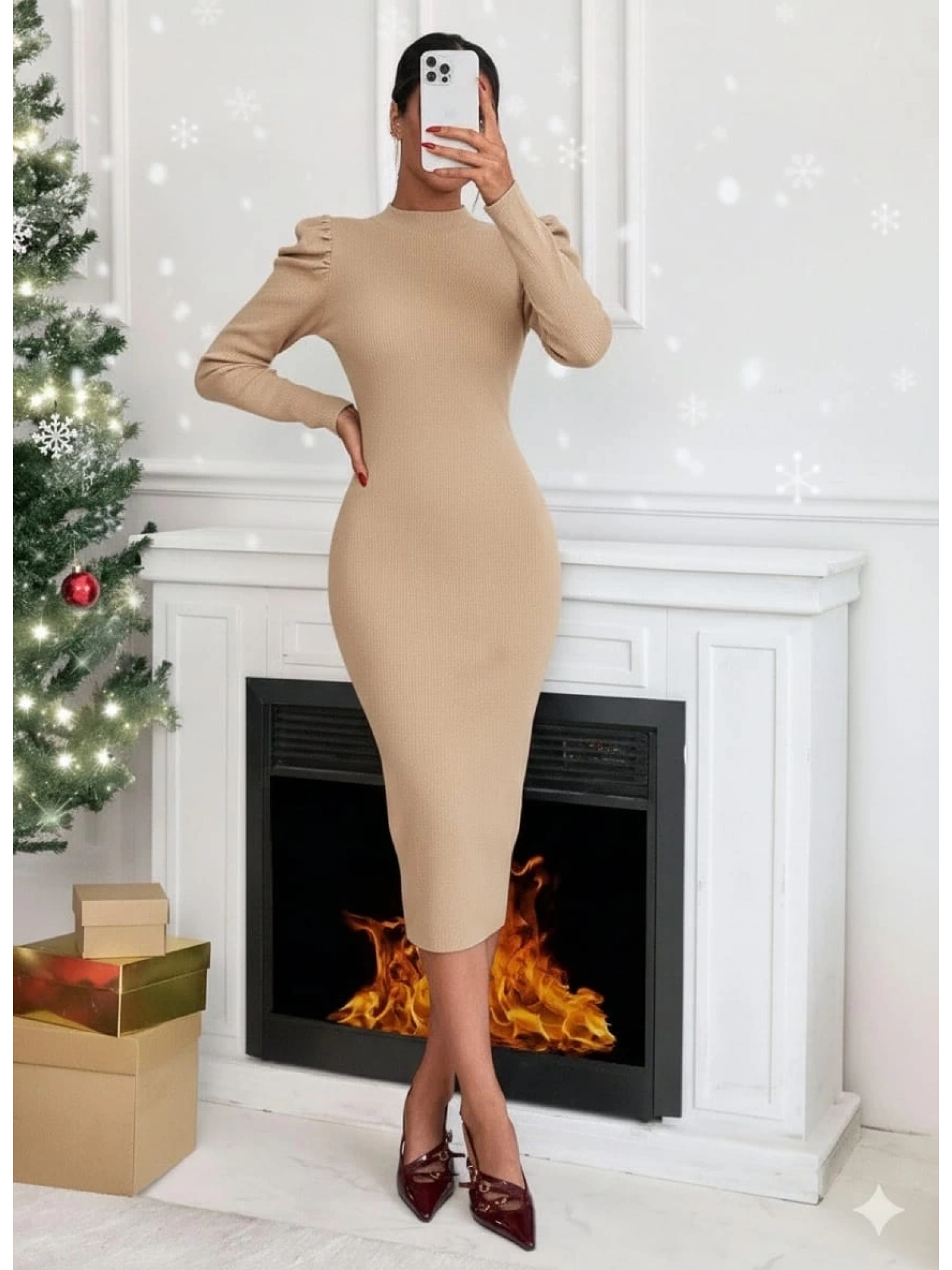 Prenses kol kaşkorse elbise bej a3691