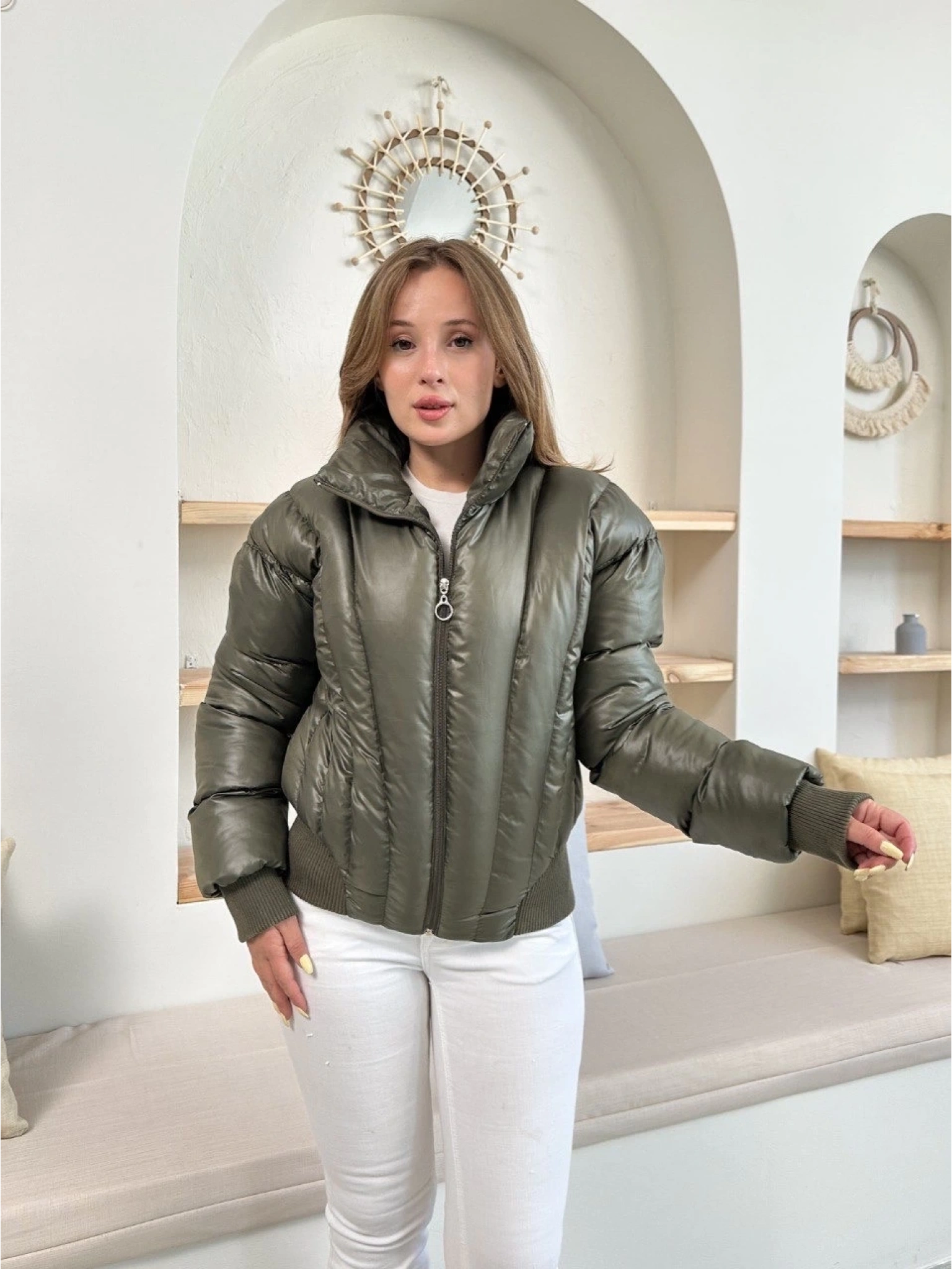 Puffer kısa mont haki st25534