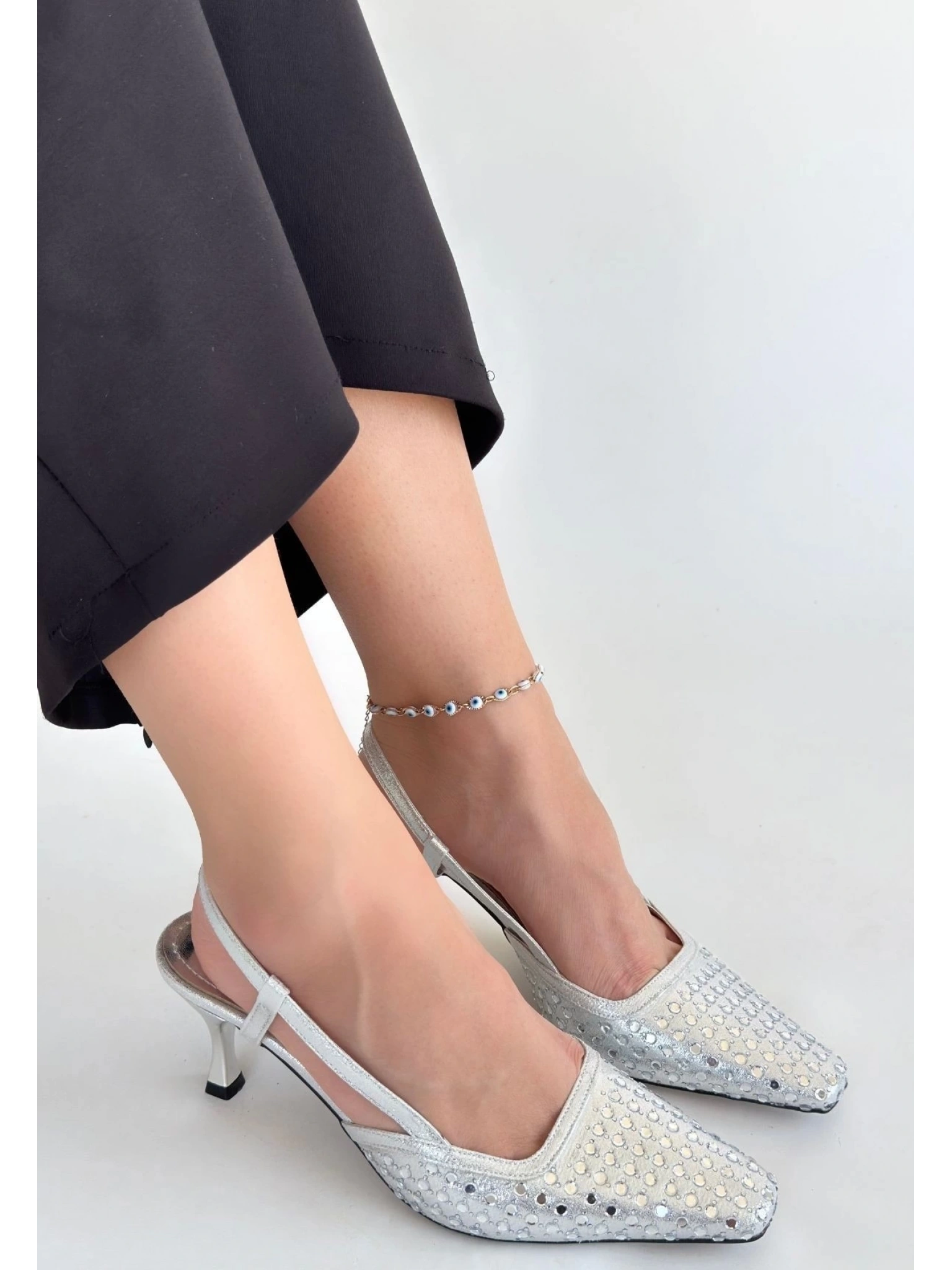 Sione Gümüş Cilt Topuklu Ayakkabı
