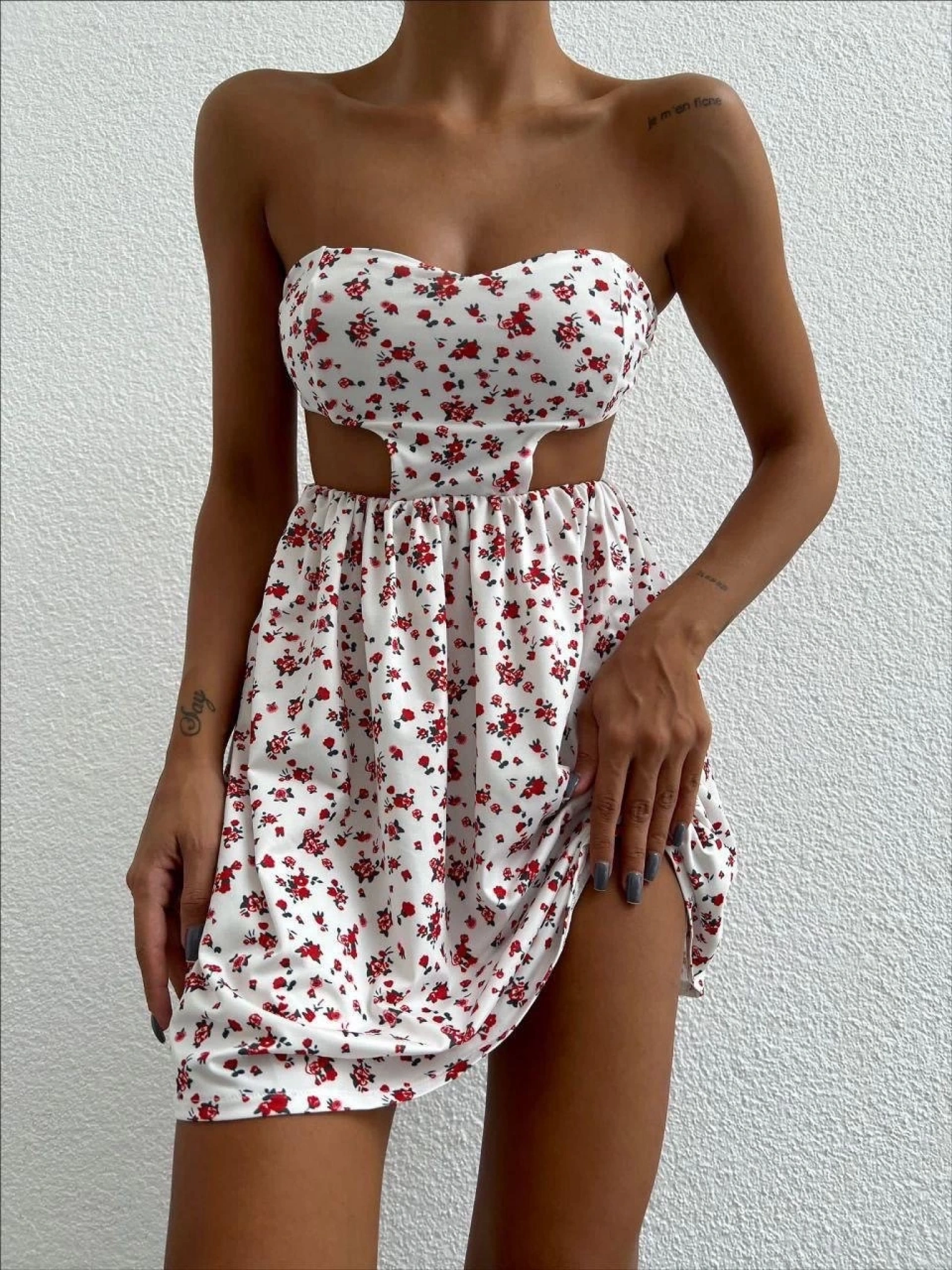 Straplez elbise baskılı