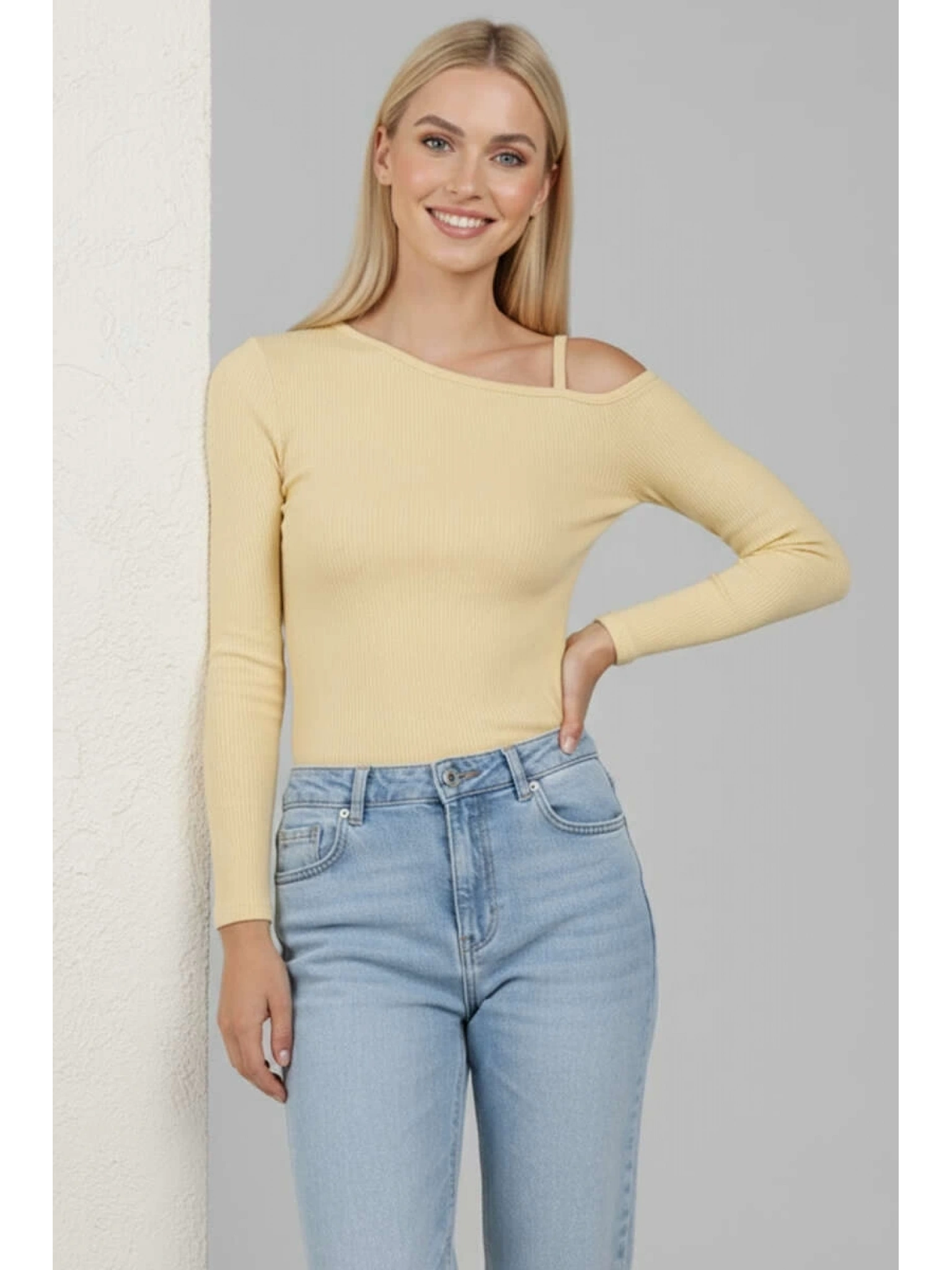 Tek Omuz İpli Bluz Sarı T4328