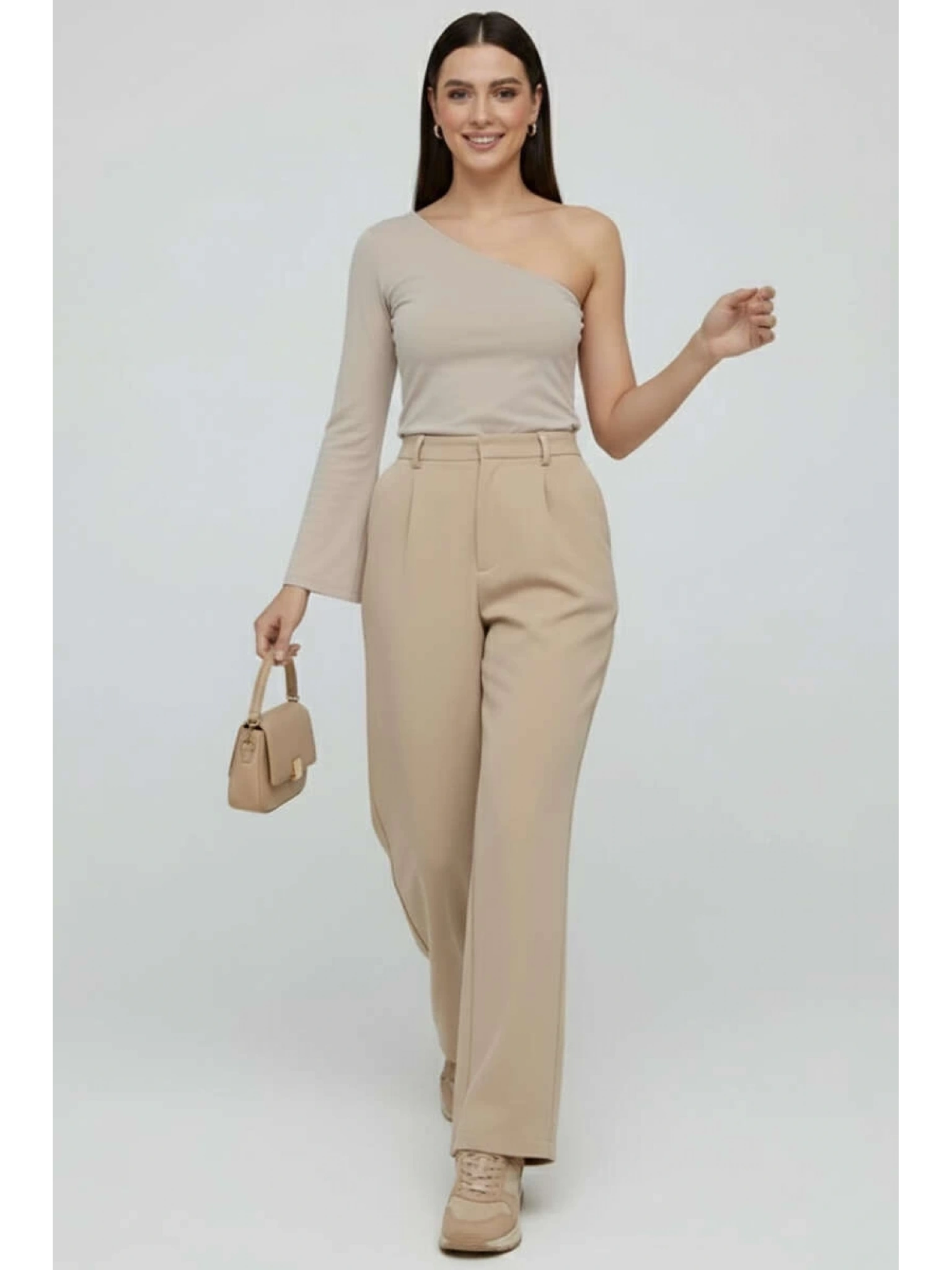 Tek Omuzlu Basic Bluz Vizon T4275