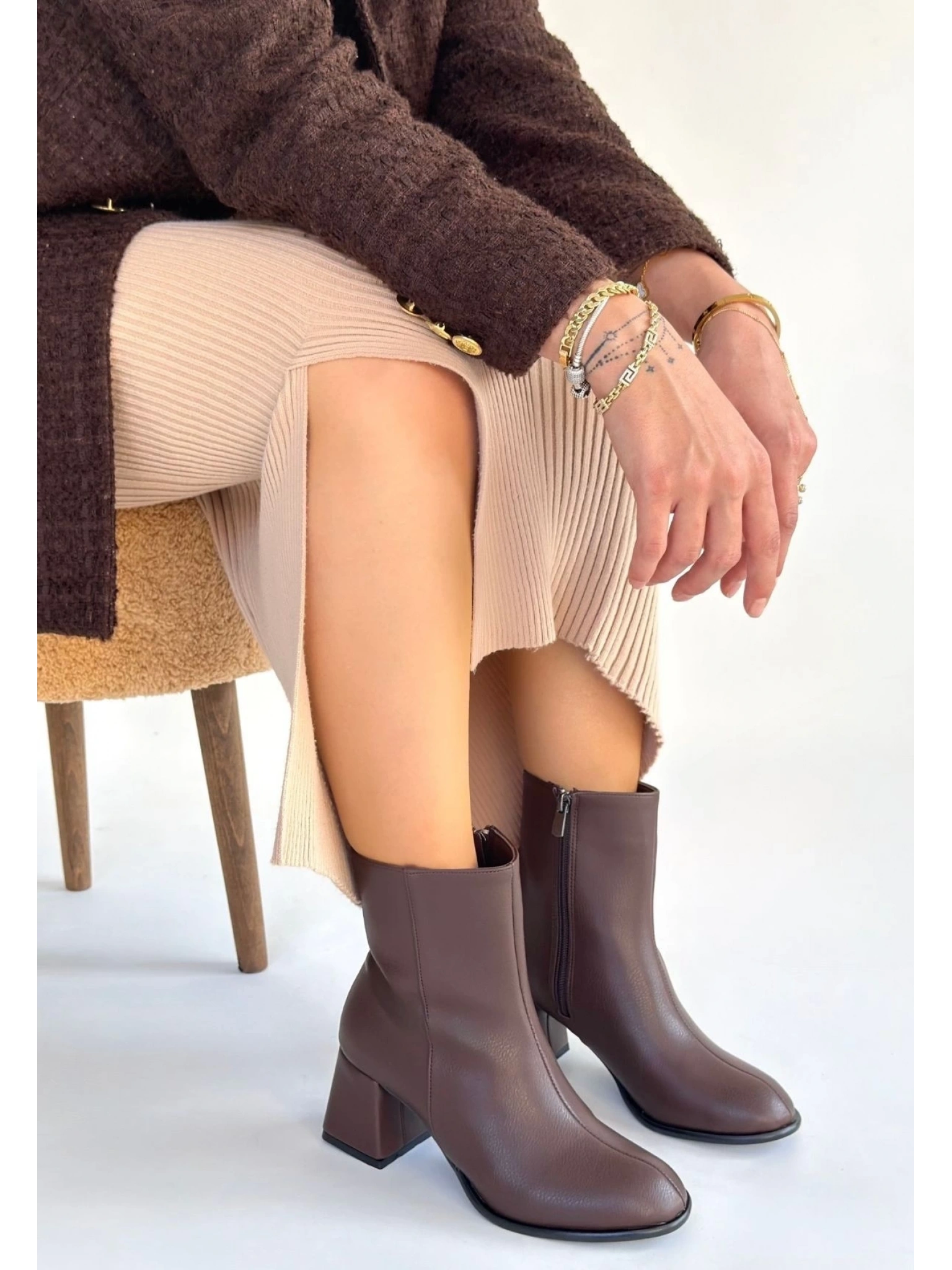 Tendy Kahverengi Cilt Topuklu Bot