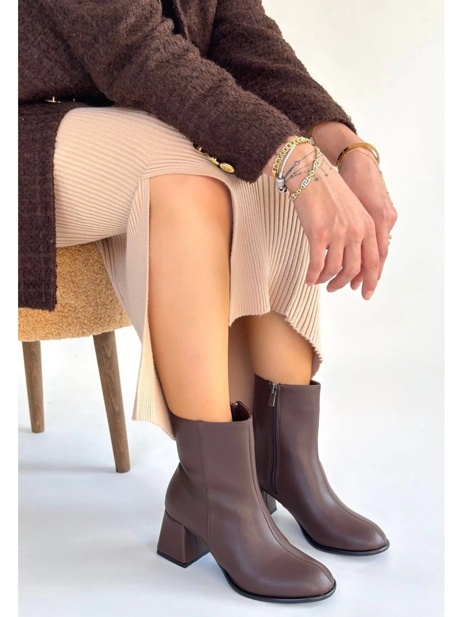 Tendy Kahverengi Cilt Topuklu Bot