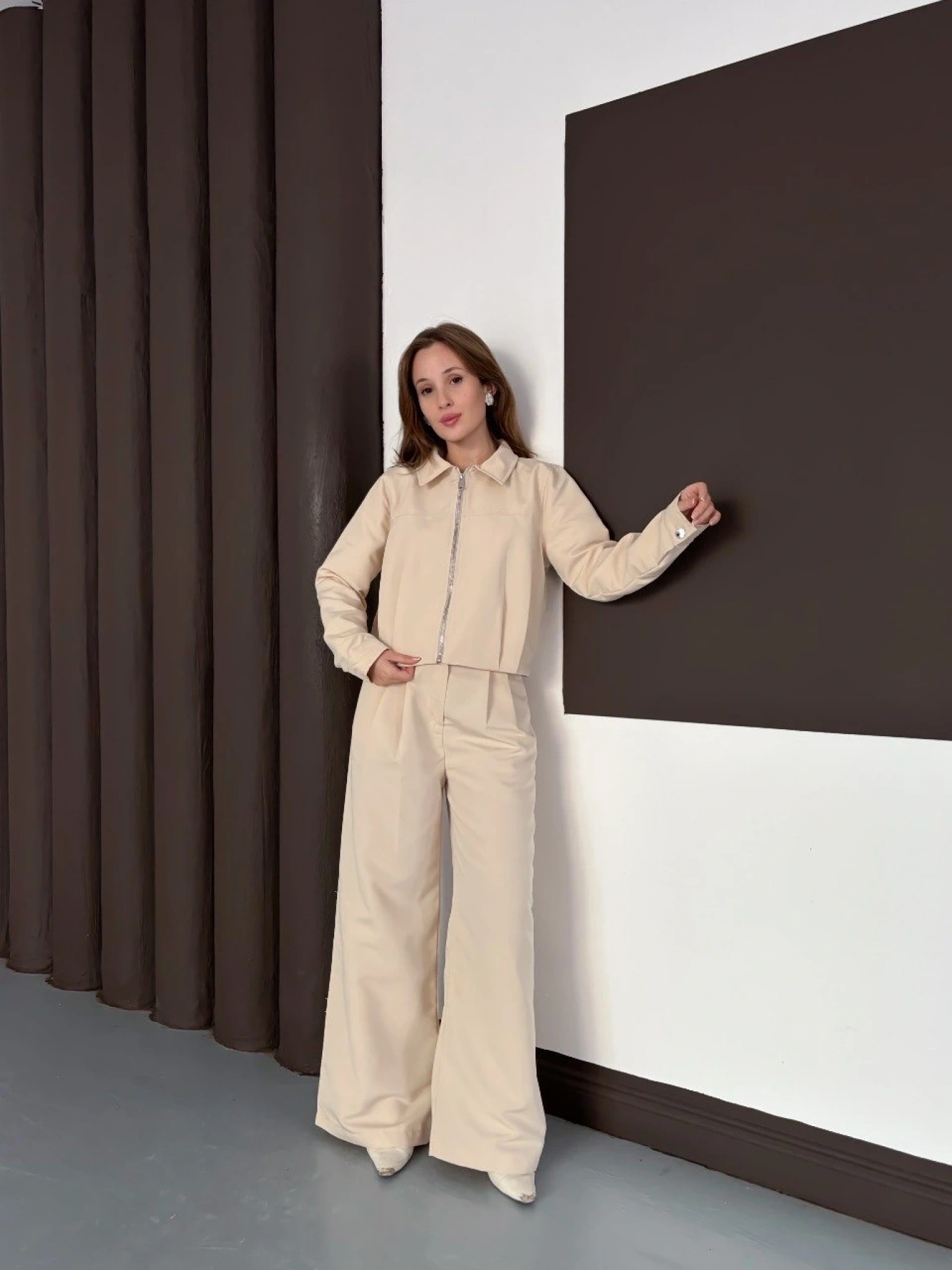 Trenç takım alt üst bej ons