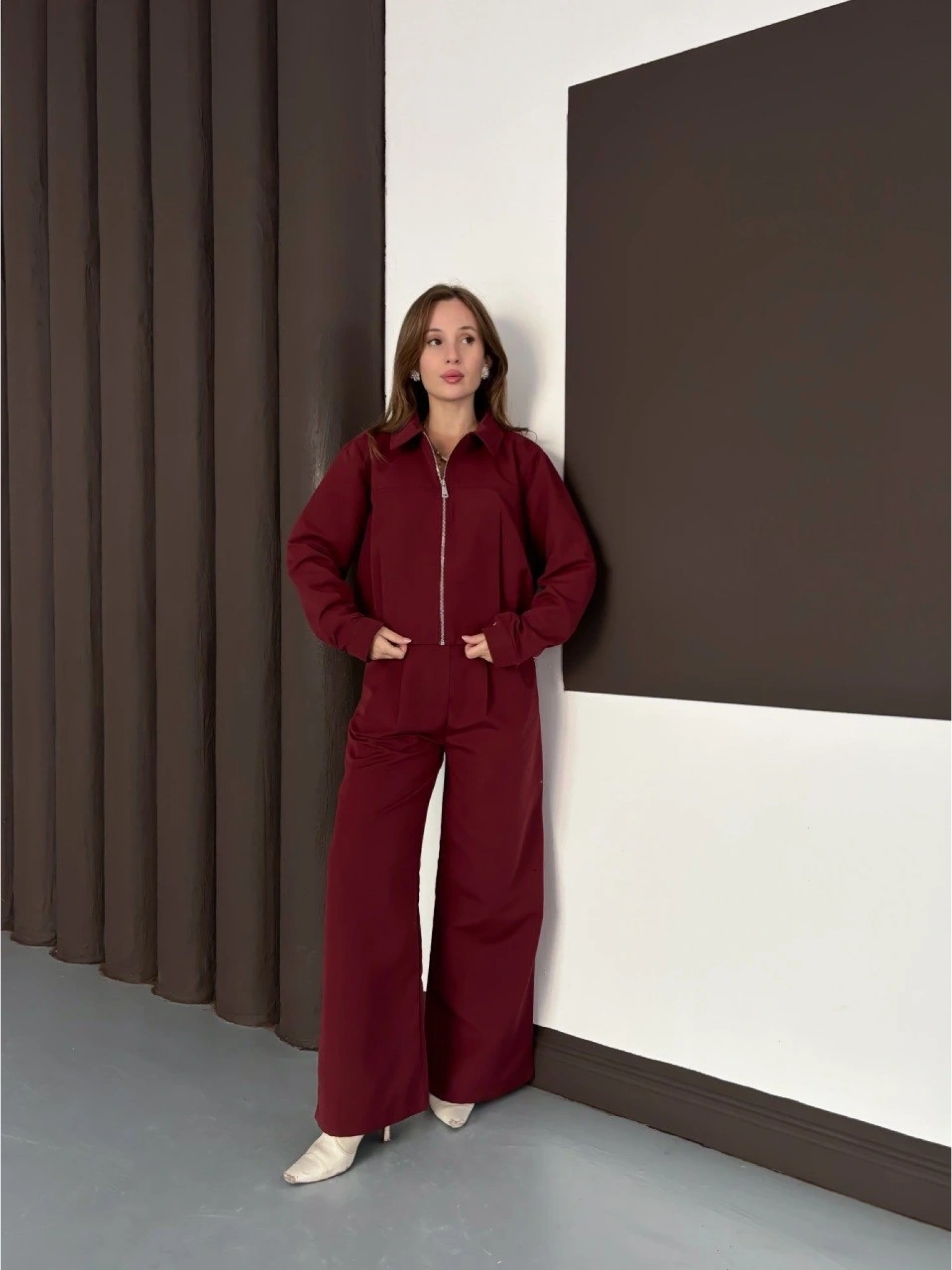 Trenç takım alt üst bordo ons