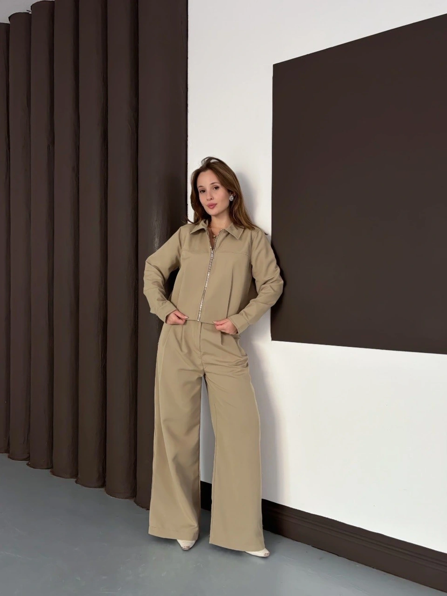 Trenç takım alt üst haki ons