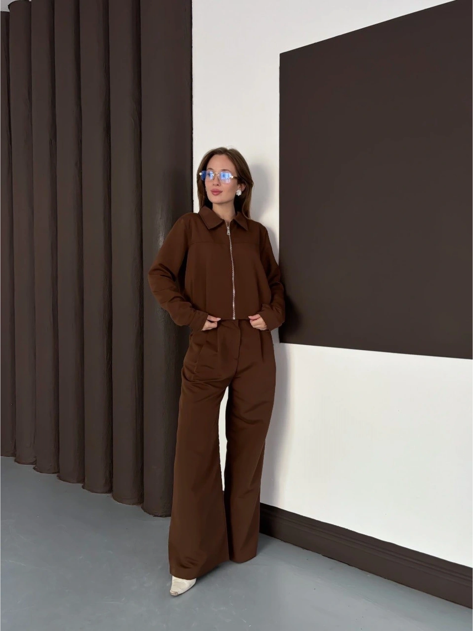 Trenç takım alt üst kahve ons