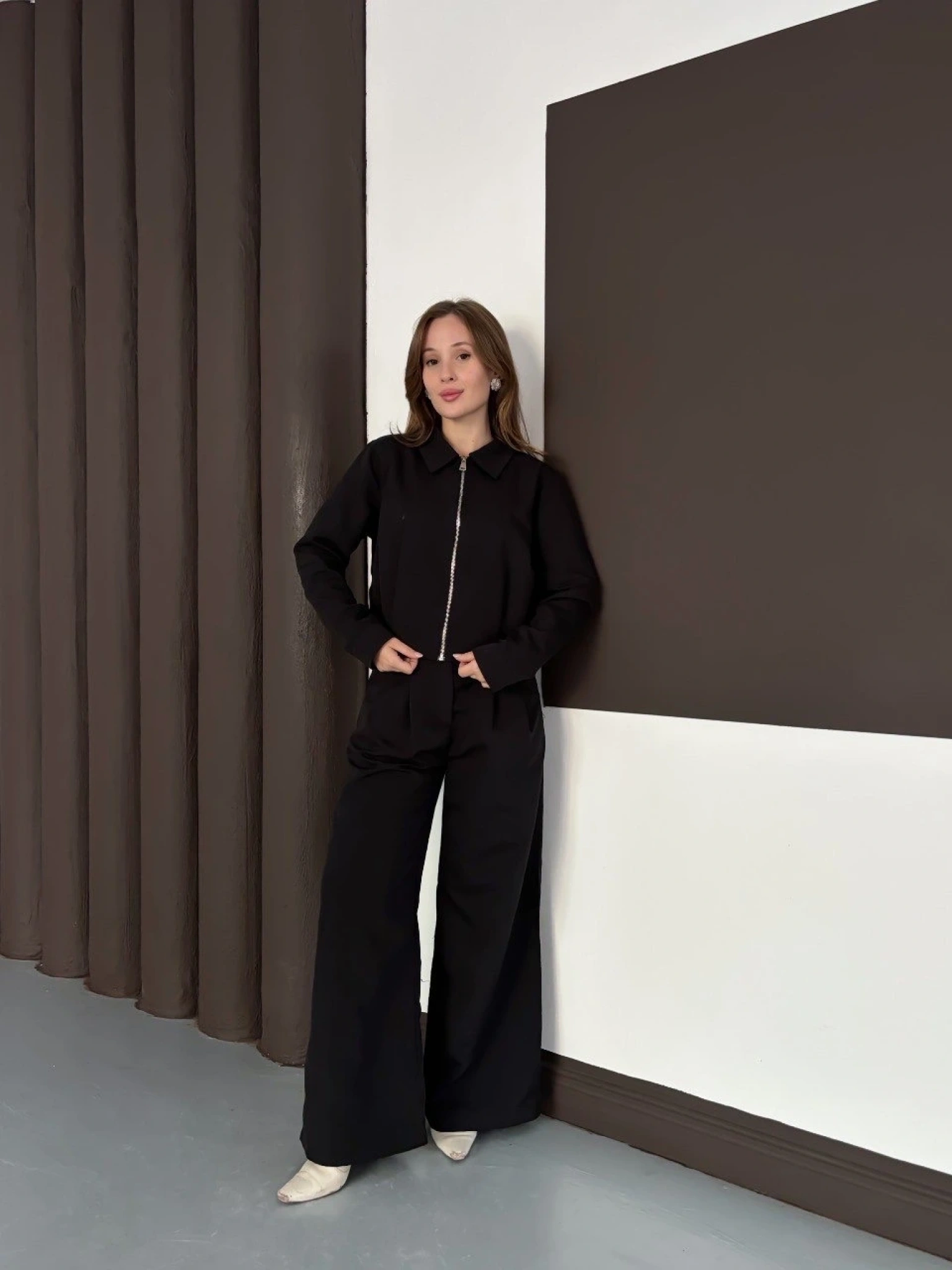 Trenç takım alt üst siyah ons