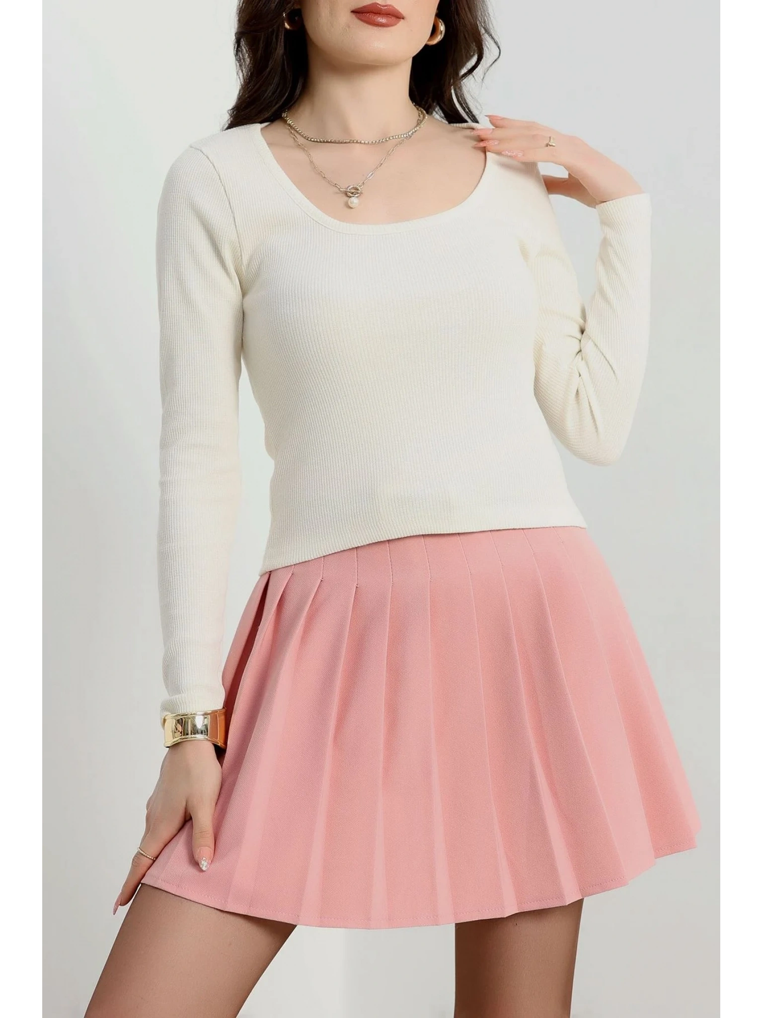 U yaka kaşkorse bluz beyaz A132