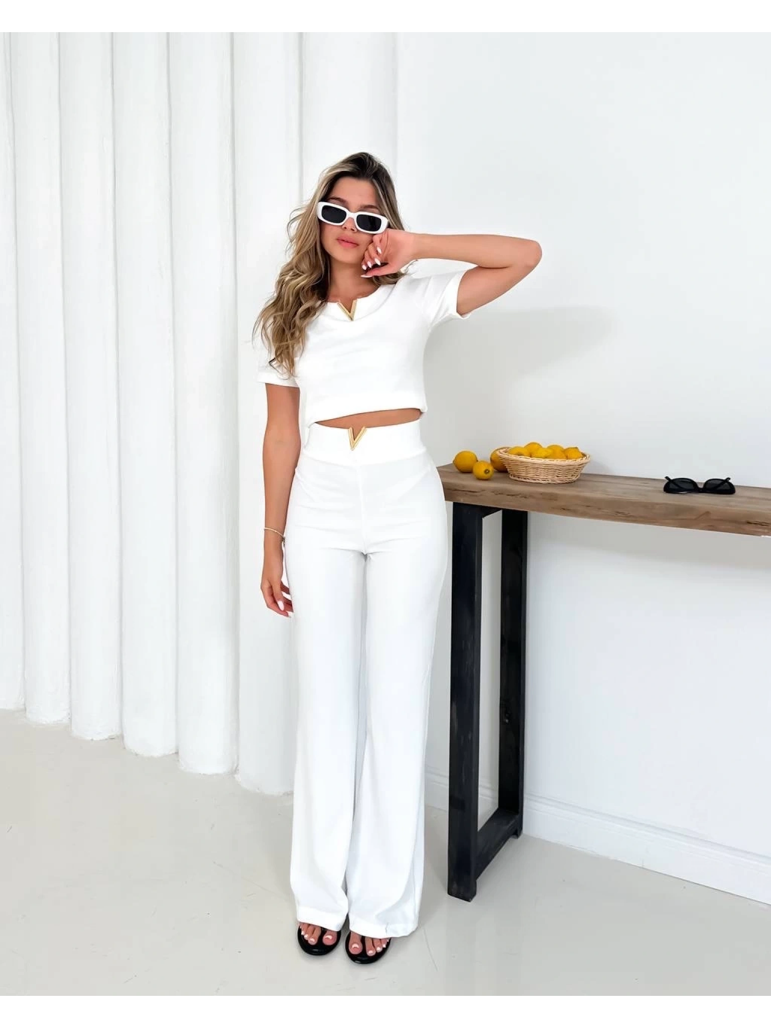 V aksesuarlı ottoman takım beyaz s255850