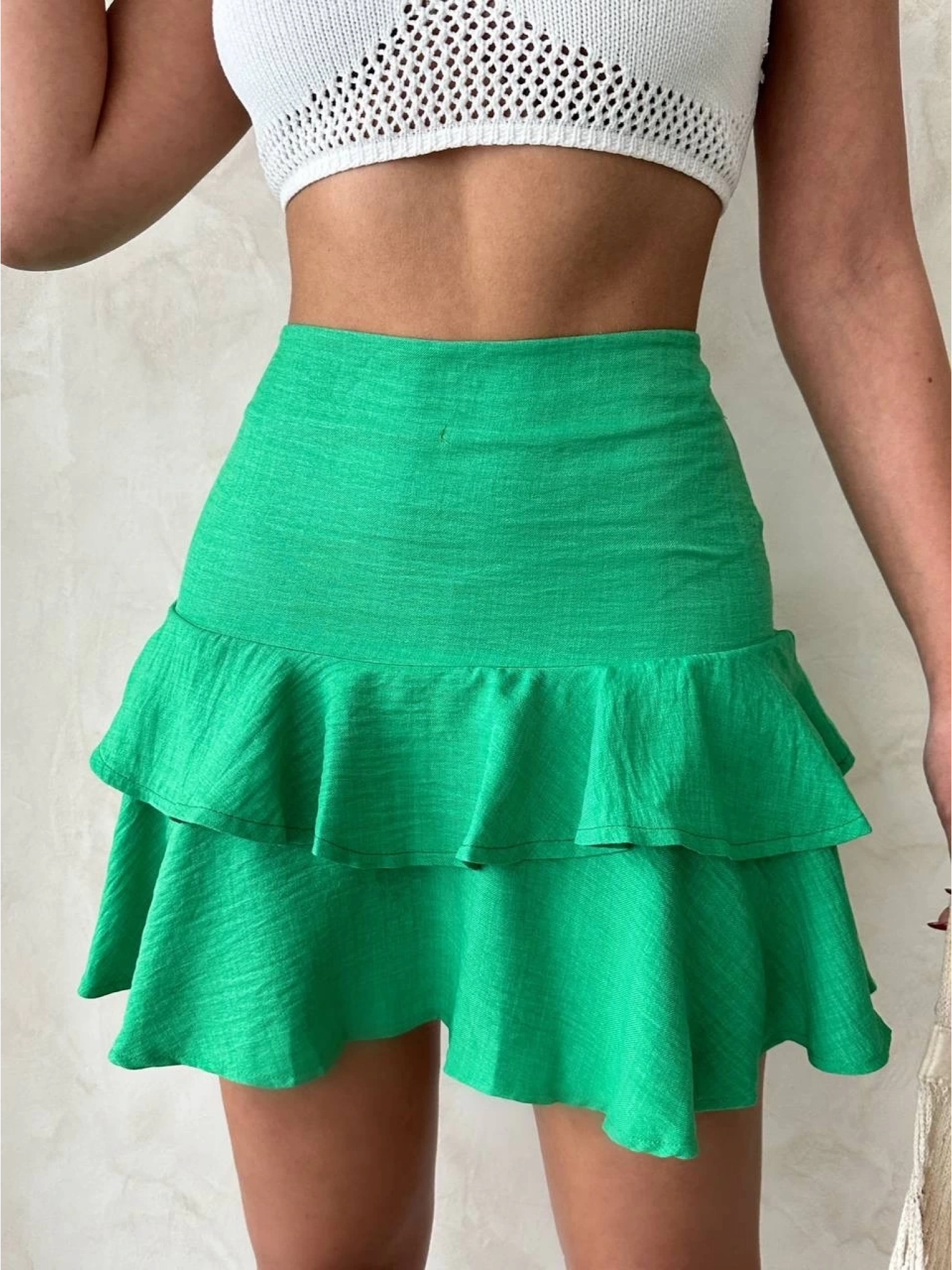 Valonlu fırfırlı etek yeşil s24681