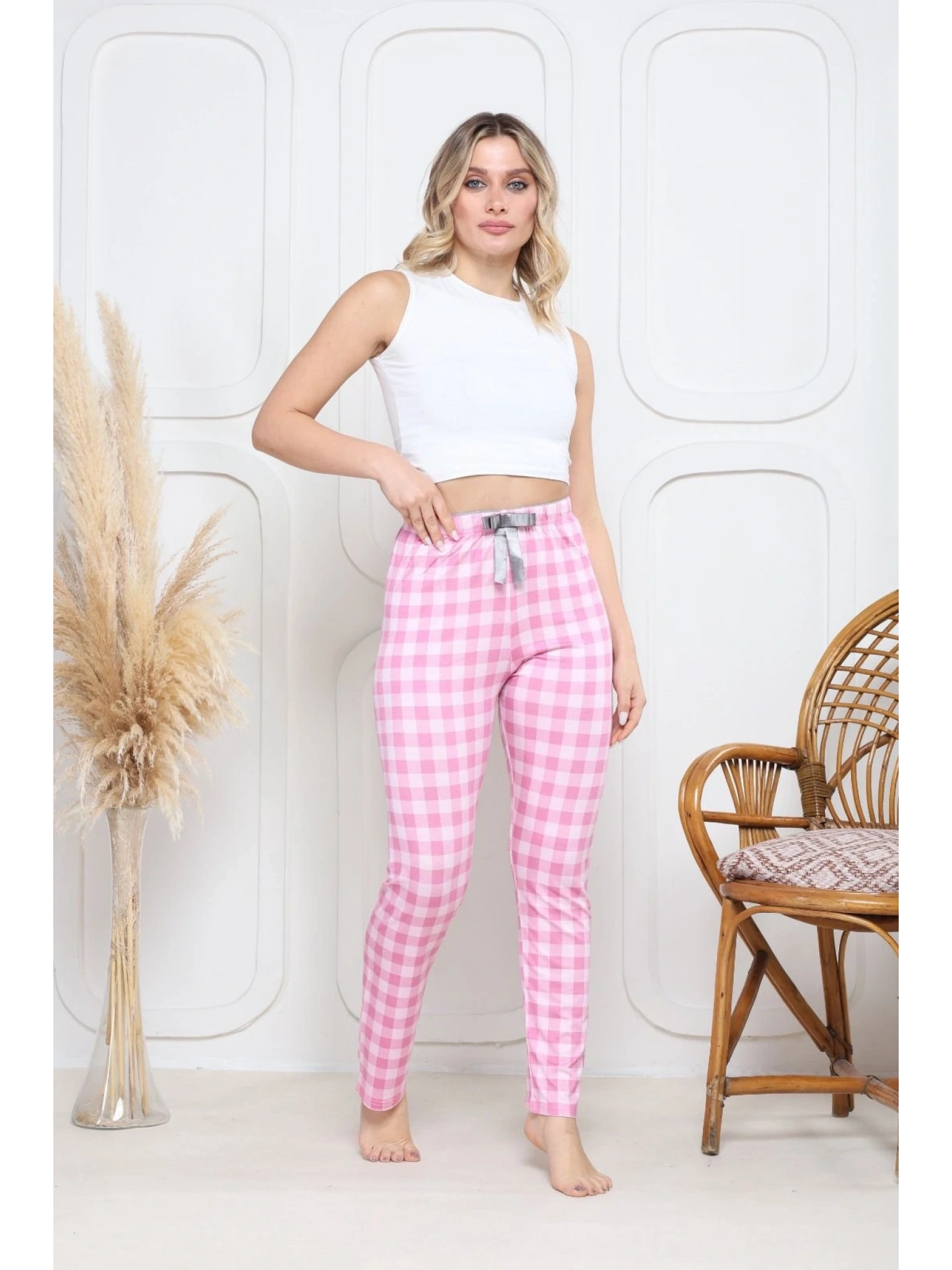 Viskon likralı alt pijama ekıse pembe baskı desenli q6018