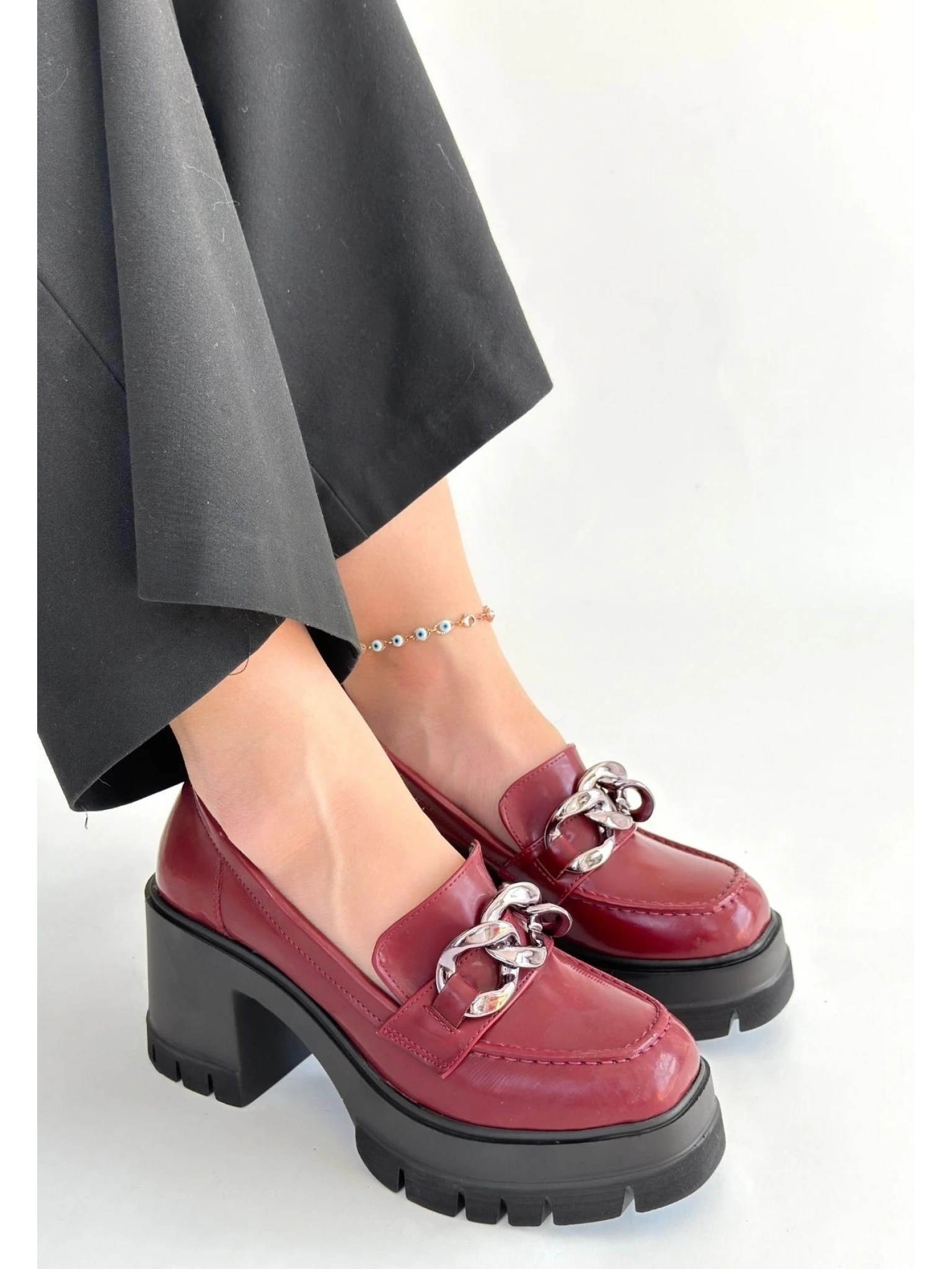 Winar Bordo Rugan Doldu Topuk Ayakkabı