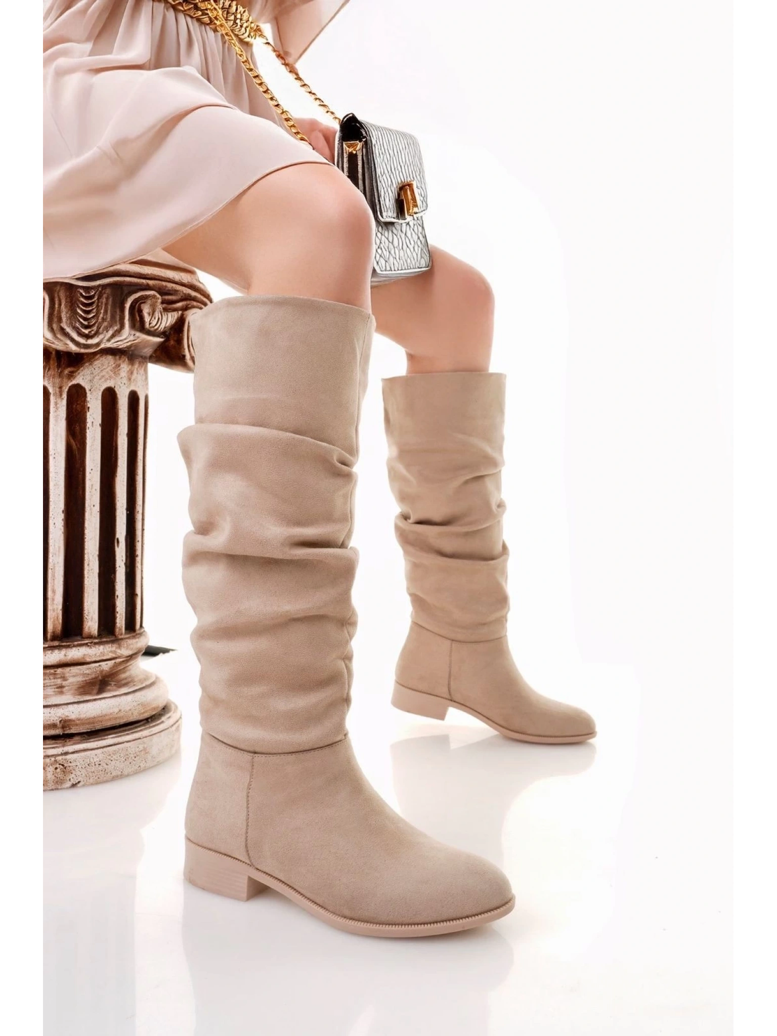 Winda Bej Süet Körüklü Çizme