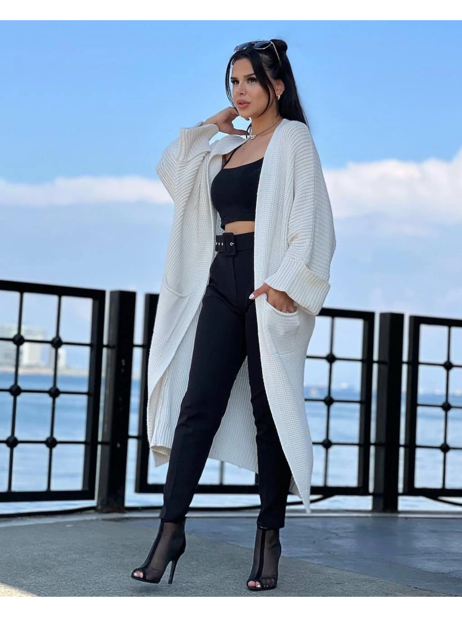 Yarasa kol uzun triko hırka beyaz