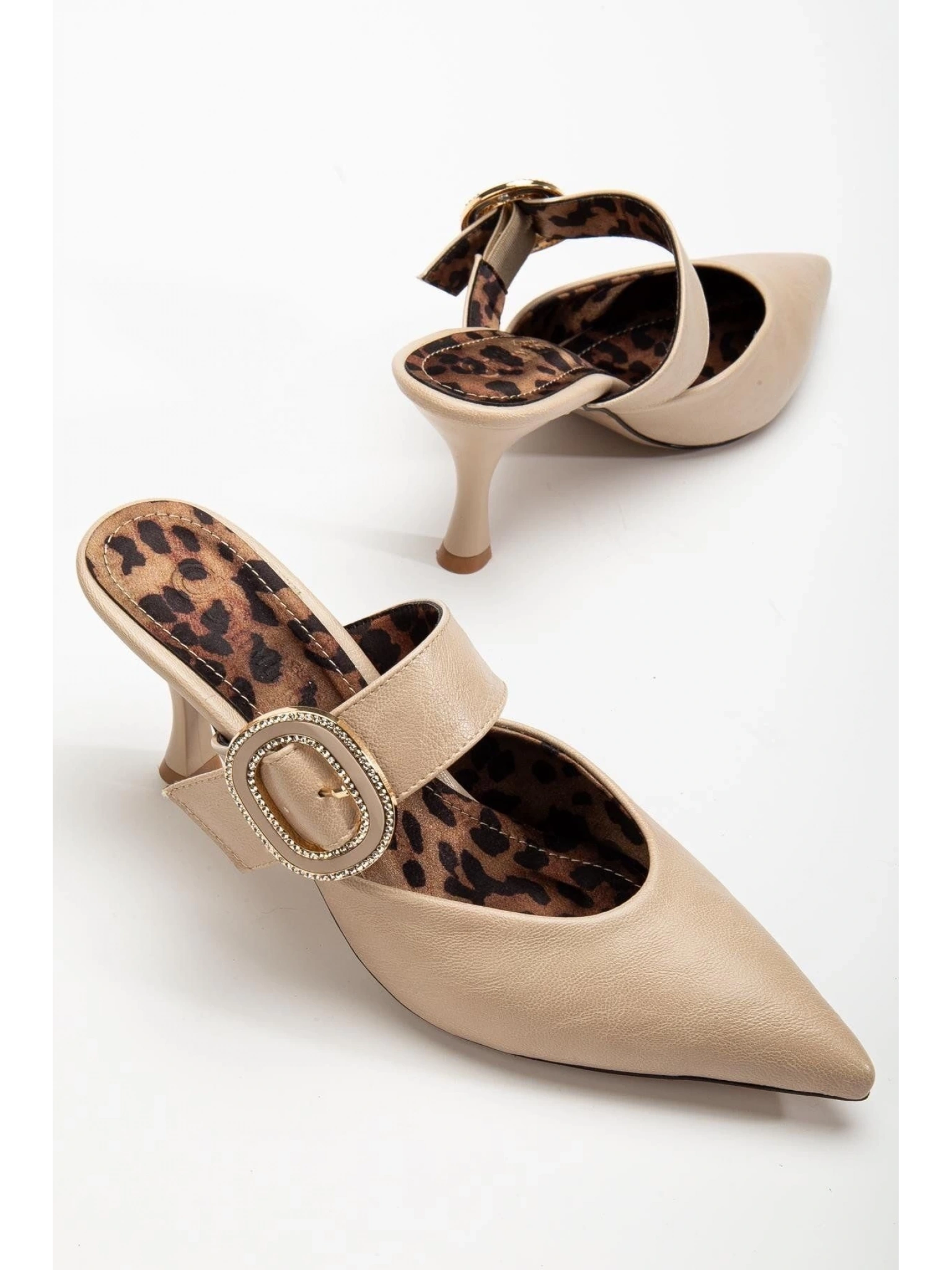 Yote Bej Cilt Topuklu Terlik