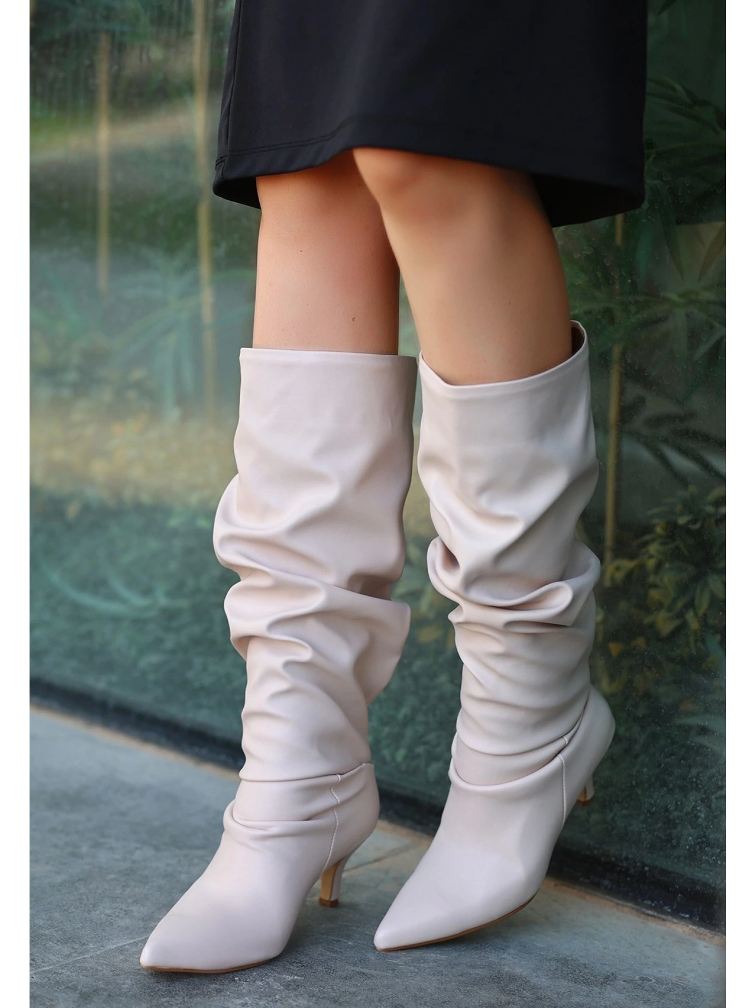 Zelya Bej Cilt Topuklu Çizme