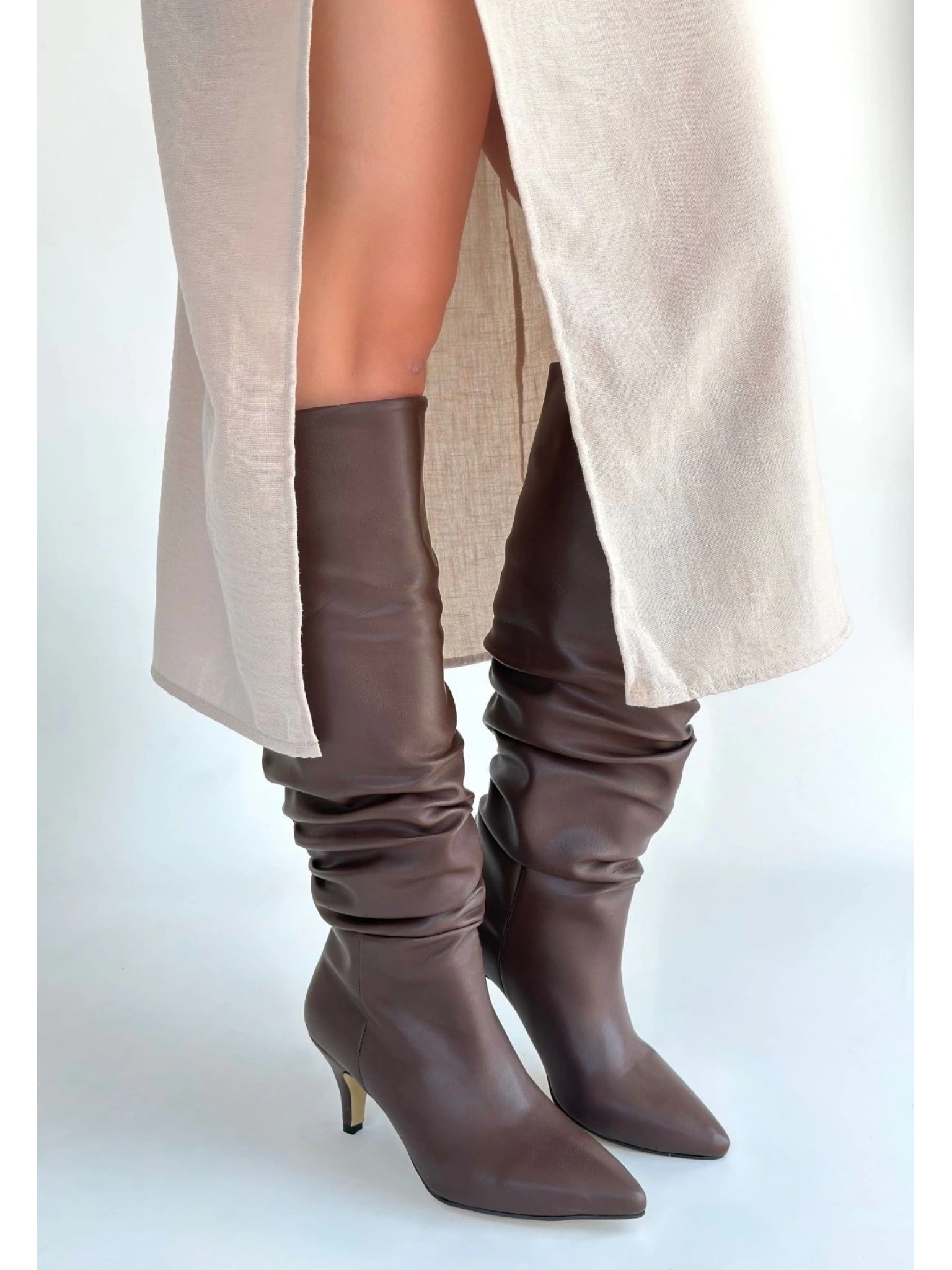 Zelya Kahverengi Cilt Topuklu Çizme