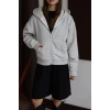 3 iplik şardonlu kapşonlu hoodie frm gri p510437