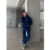 3 iplik şardonlu kapşonlu sweatshirt lacivert p510436