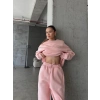 3 iplik şardonlu Lastik paça eşofman pembe p510439