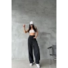 Arkadan tokalı jeans pantolon Siyah