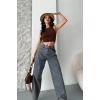 Baggy kar yıkama eskitme kahve jeans pantolon d2007